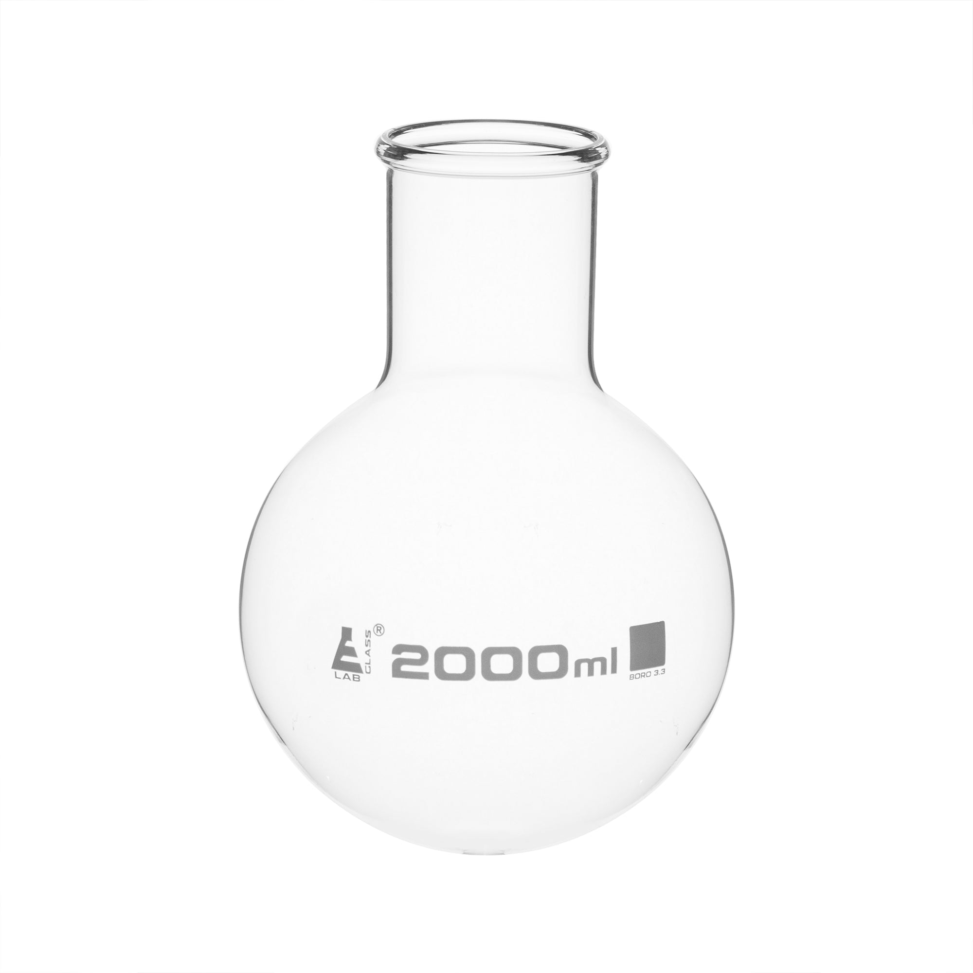 Flask Boiling 2000ml, round bottom, wide neck, borosilicate glass - eiscoindustrial