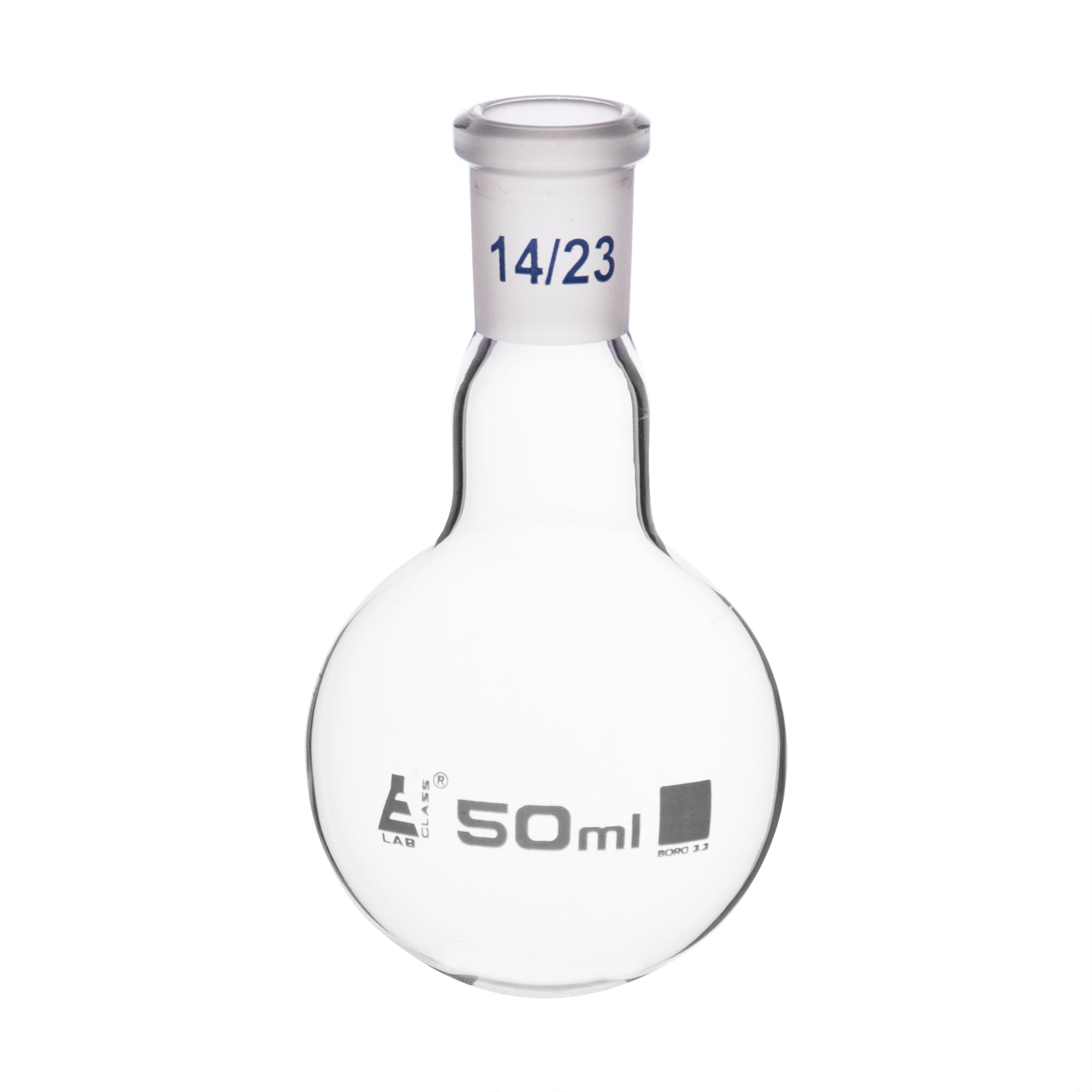 Flask Boiling with joint 50ml, socket size 14/23, round bottom, interchangeable joint, single neck, borosilicate glass - eiscoindustrial