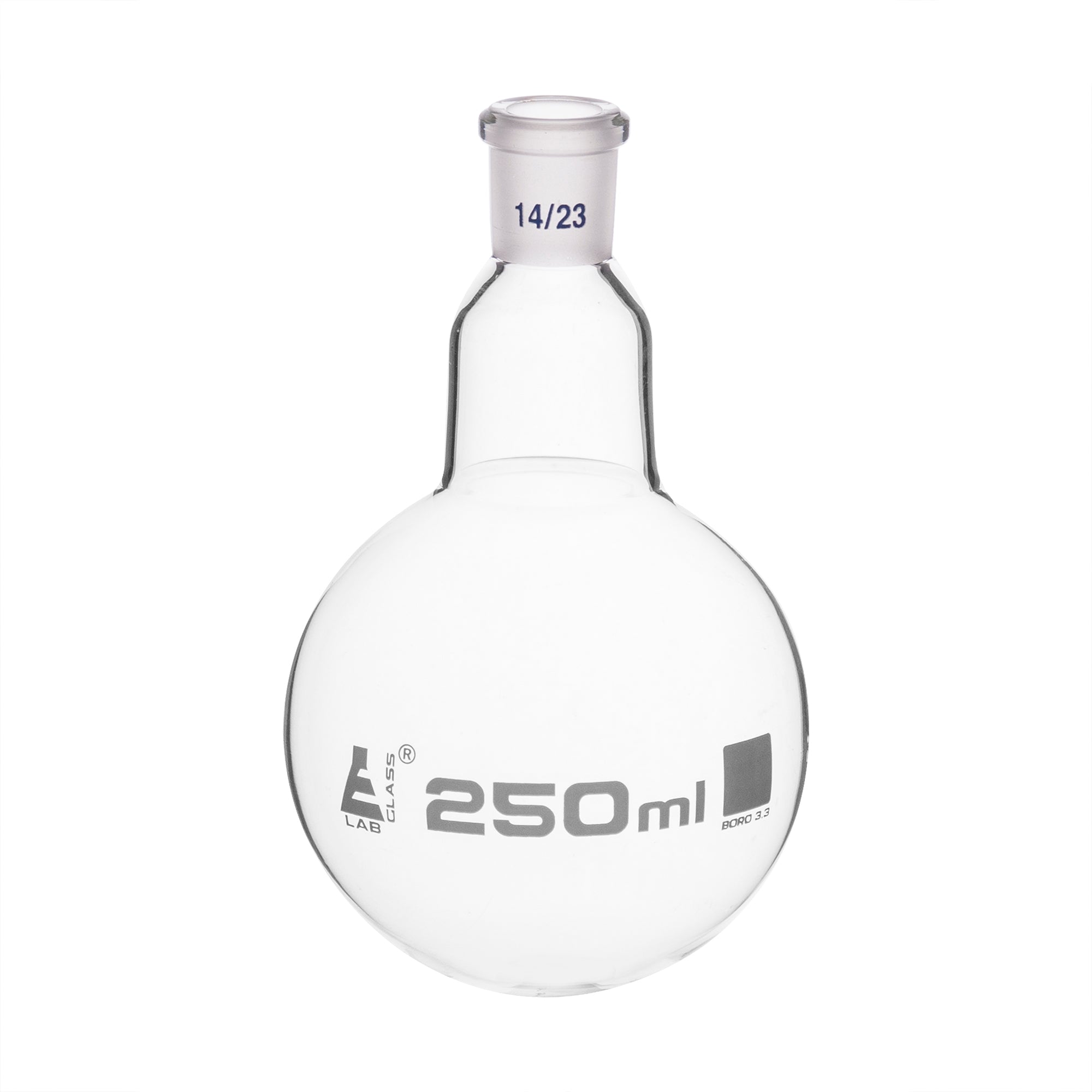 Flask Boiling with joint 250ml, socket size 14/23, round bottom, interchangeable joint, single neck, borosilicate glass - eiscoindustrial