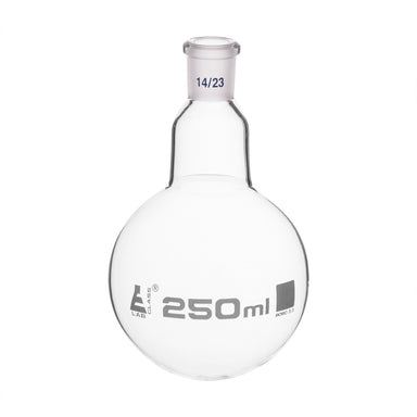 Flask Boiling with joint 250ml, socket size 14/23, round bottom, interchangeable joint, single neck, borosilicate glass - eiscoindustrial