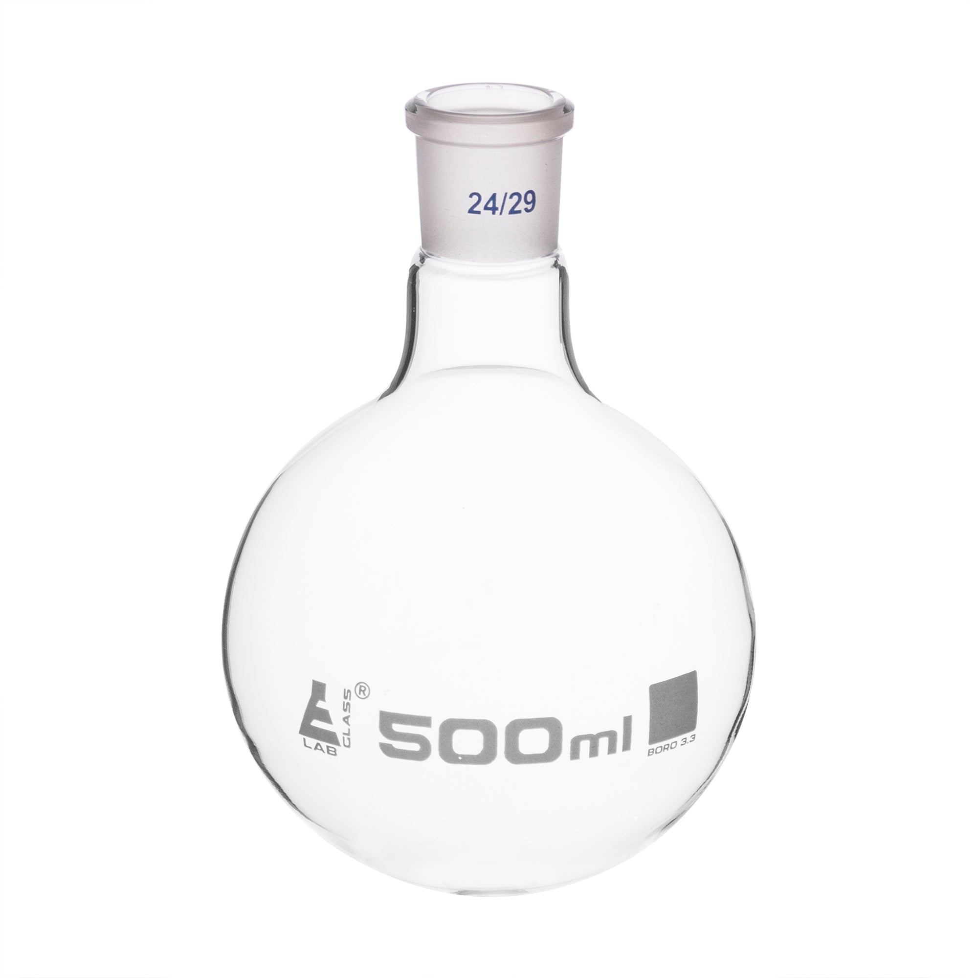 Flask Boiling with joint 500ml, socket size 24/29, round bottom, interchangeable joint, single neck, borosilicate glass - eiscoindustrial