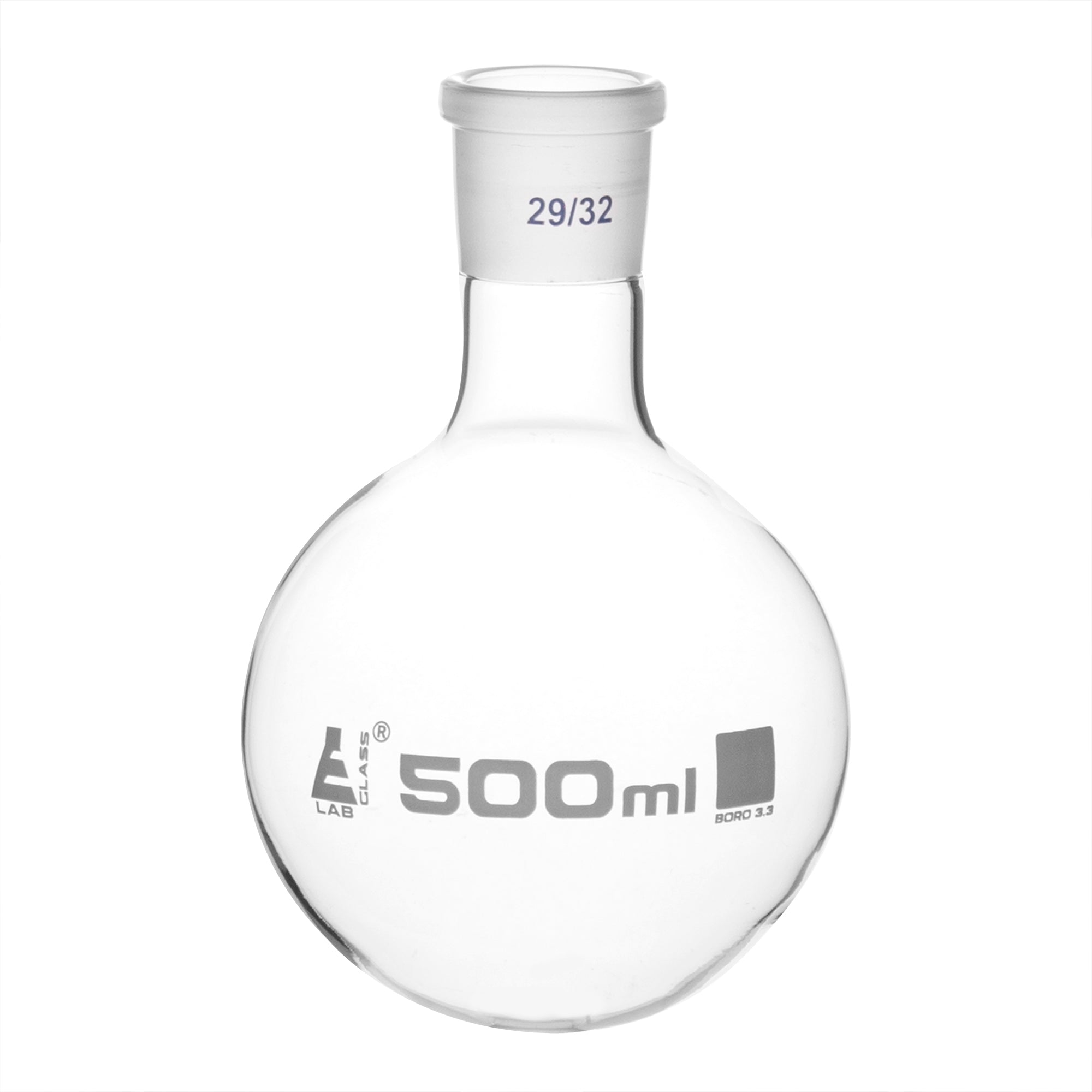 Flask Boiling with joint 500ml, socket size 29/32, round bottom, interchangeable joint, single neck, borosilicate glass - eiscoindustrial