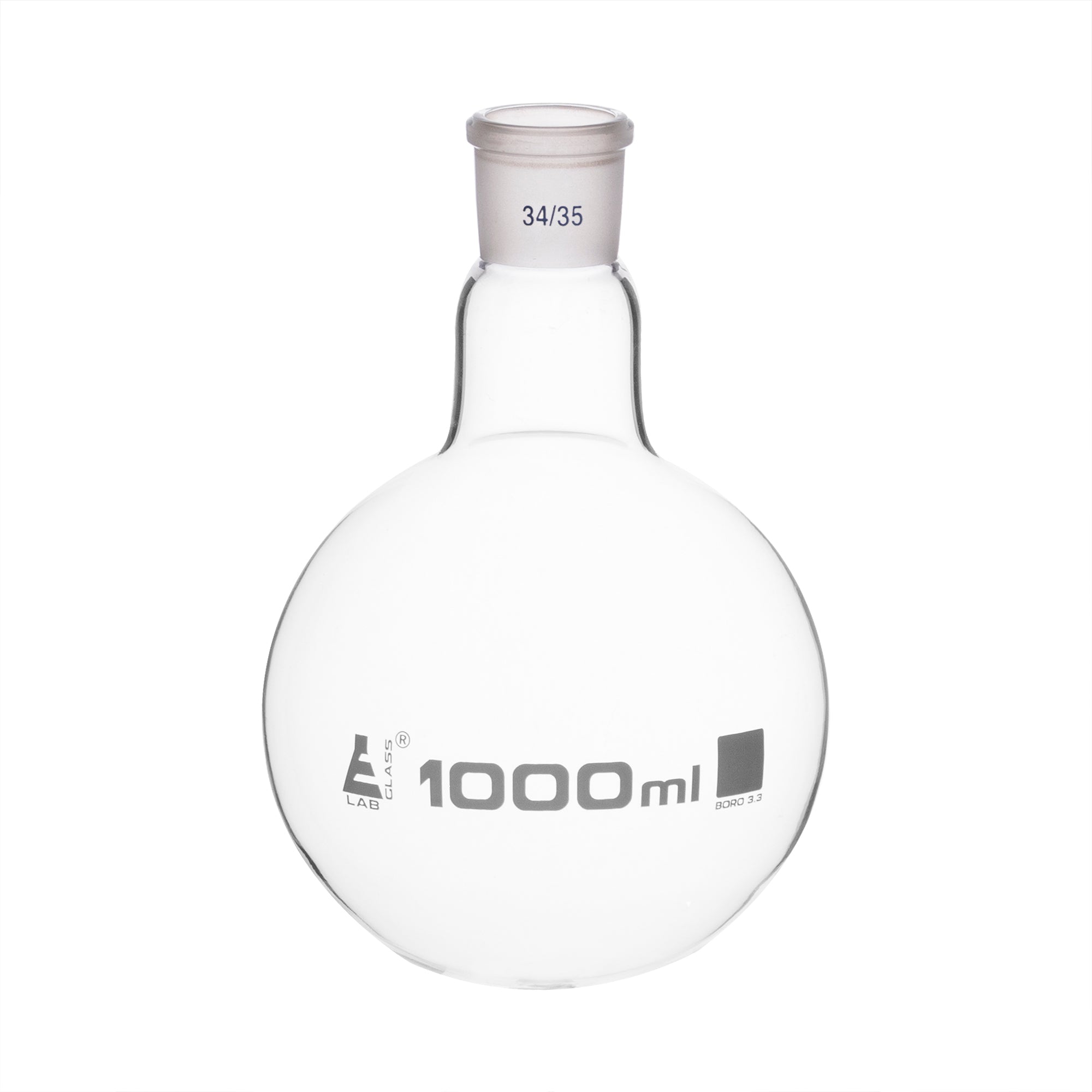 Flask Boiling with joint 1000ml, socket size 34/35, round bottom, interchangeable joint, single neck, borosilicate glass - eiscoindustrial