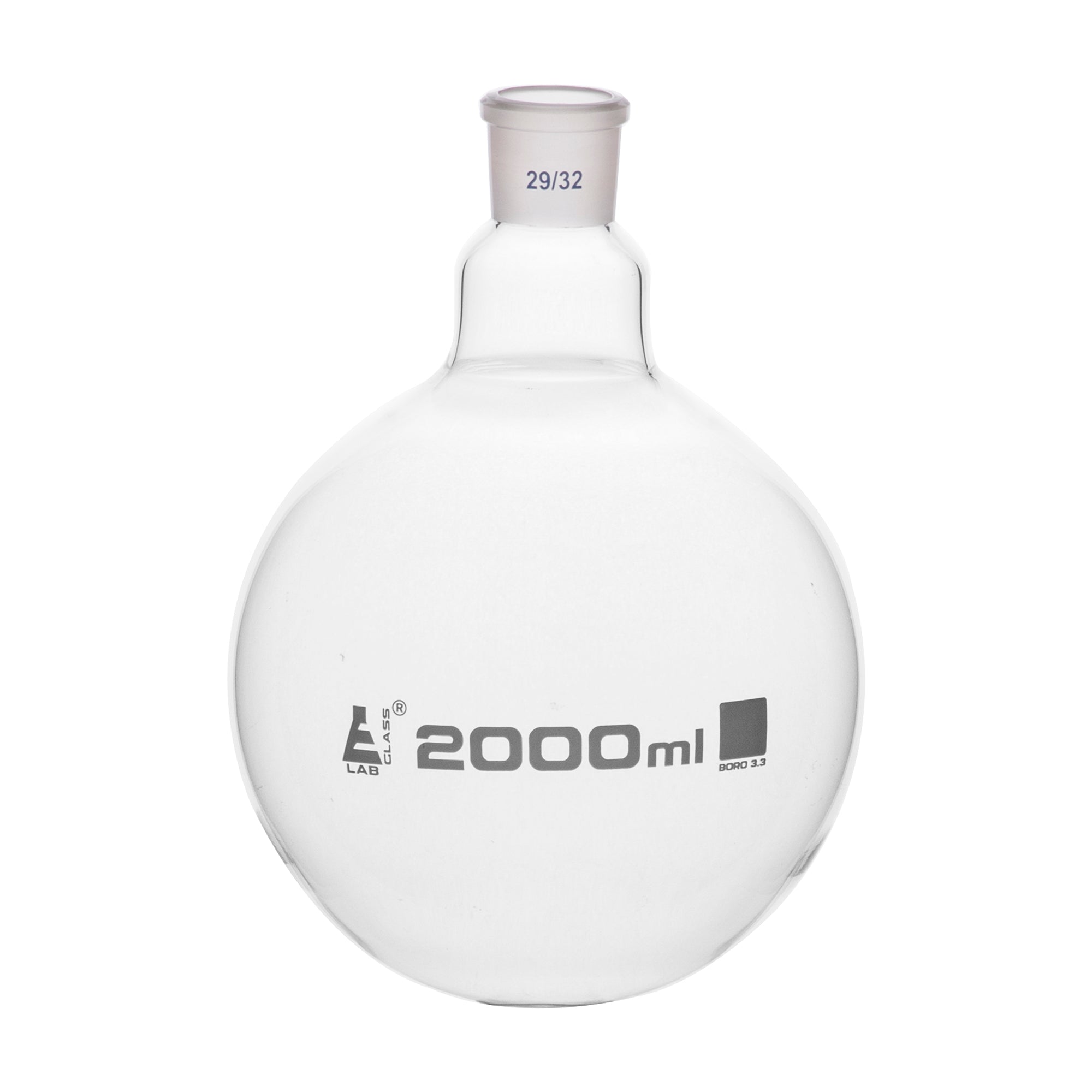 Flask Boiling with joint 2000ml, socket size 29/32, round bottom, interchangeable joint, single neck, borosilicate glass - eiscoindustrial