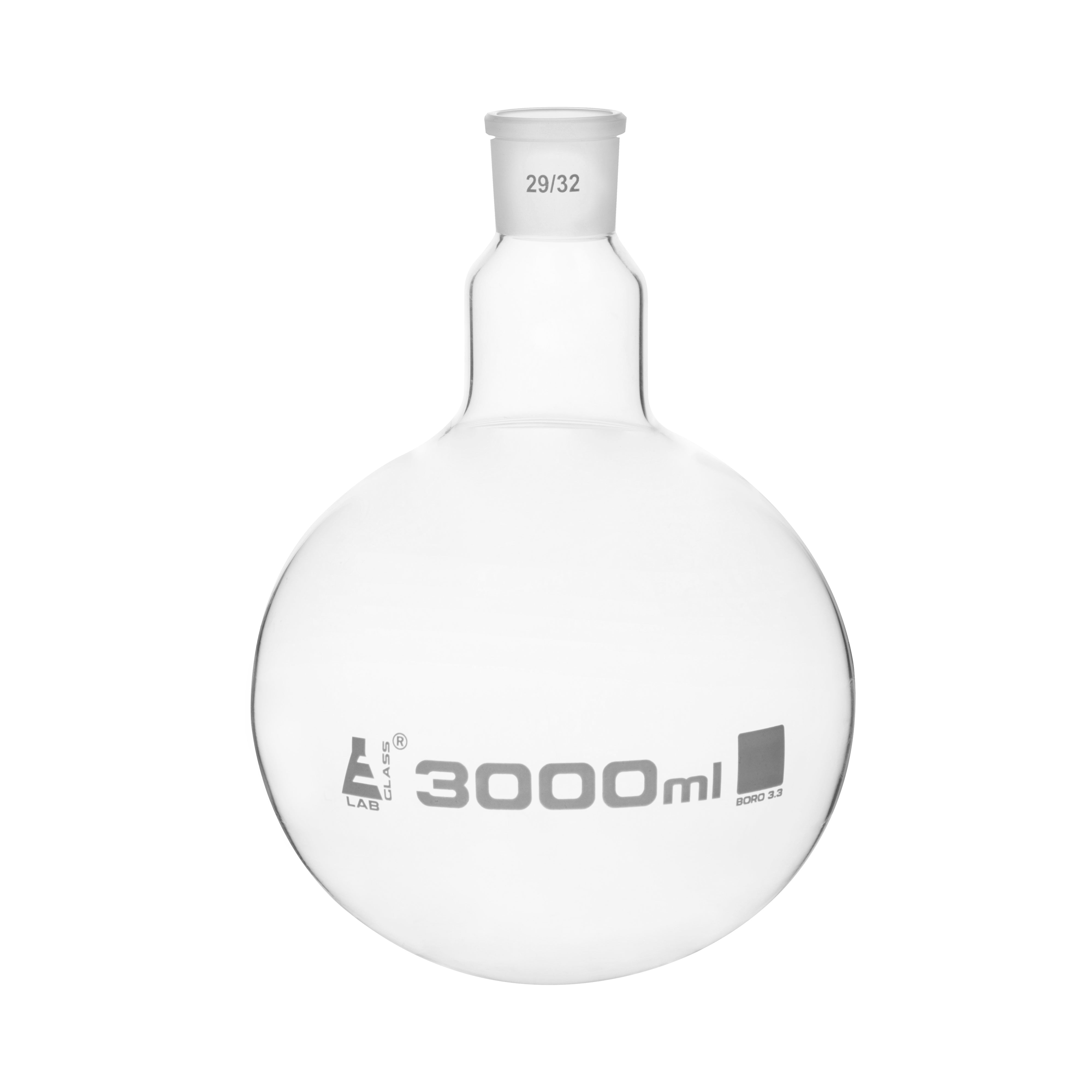 Flask Boiling with joint 3000ml, socket size 29/32, round bottom, interchangeable joint, single neck, borosilicate glass - eiscoindustrial