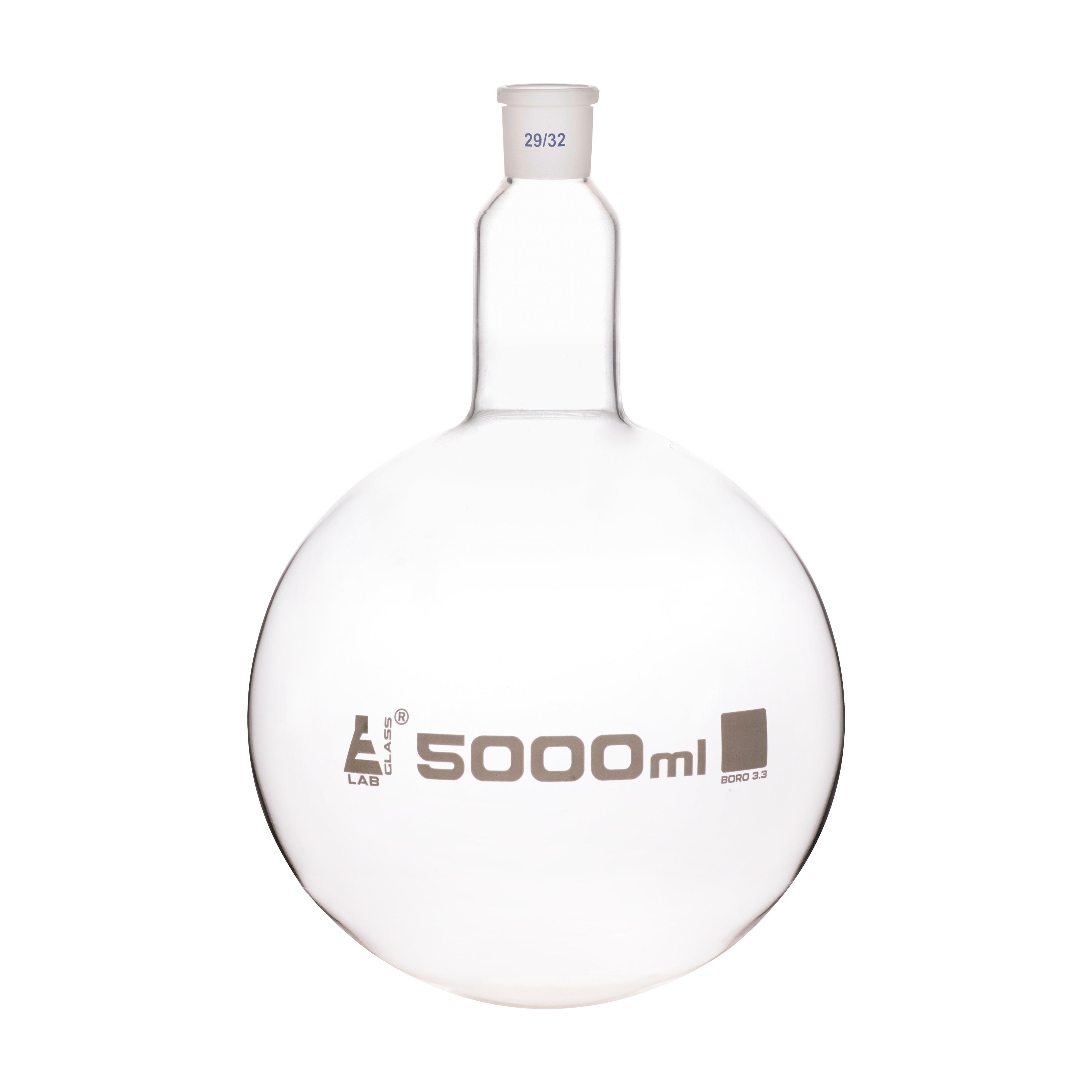 Flask Boiling with joint 5000ml, socket size 29/32, round bottom, interchangeable joint, single neck, borosilicate glass - eiscoindustrial