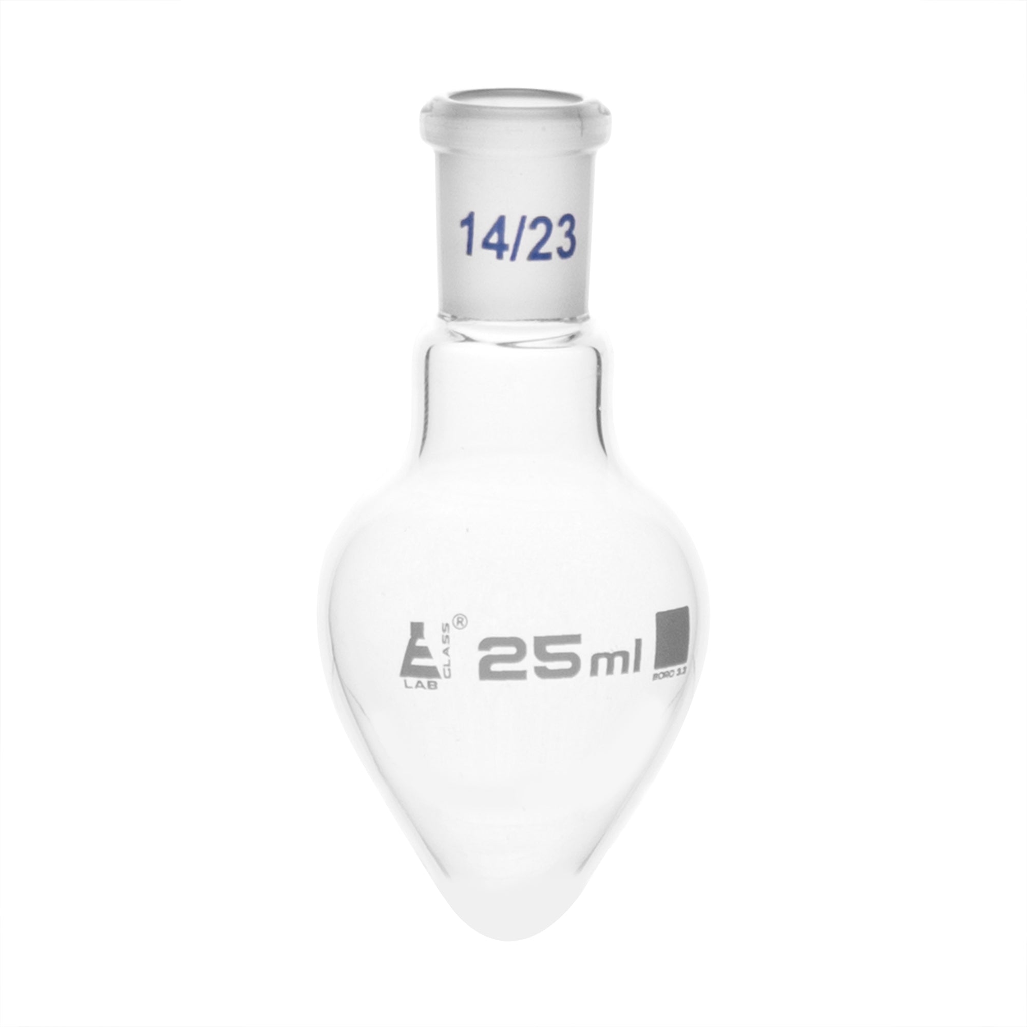 Flask Boiling - Pear Shape, short neck with interchangeable joint 25ml, socket size 14/23, borosilicate glass - eiscoindustrial