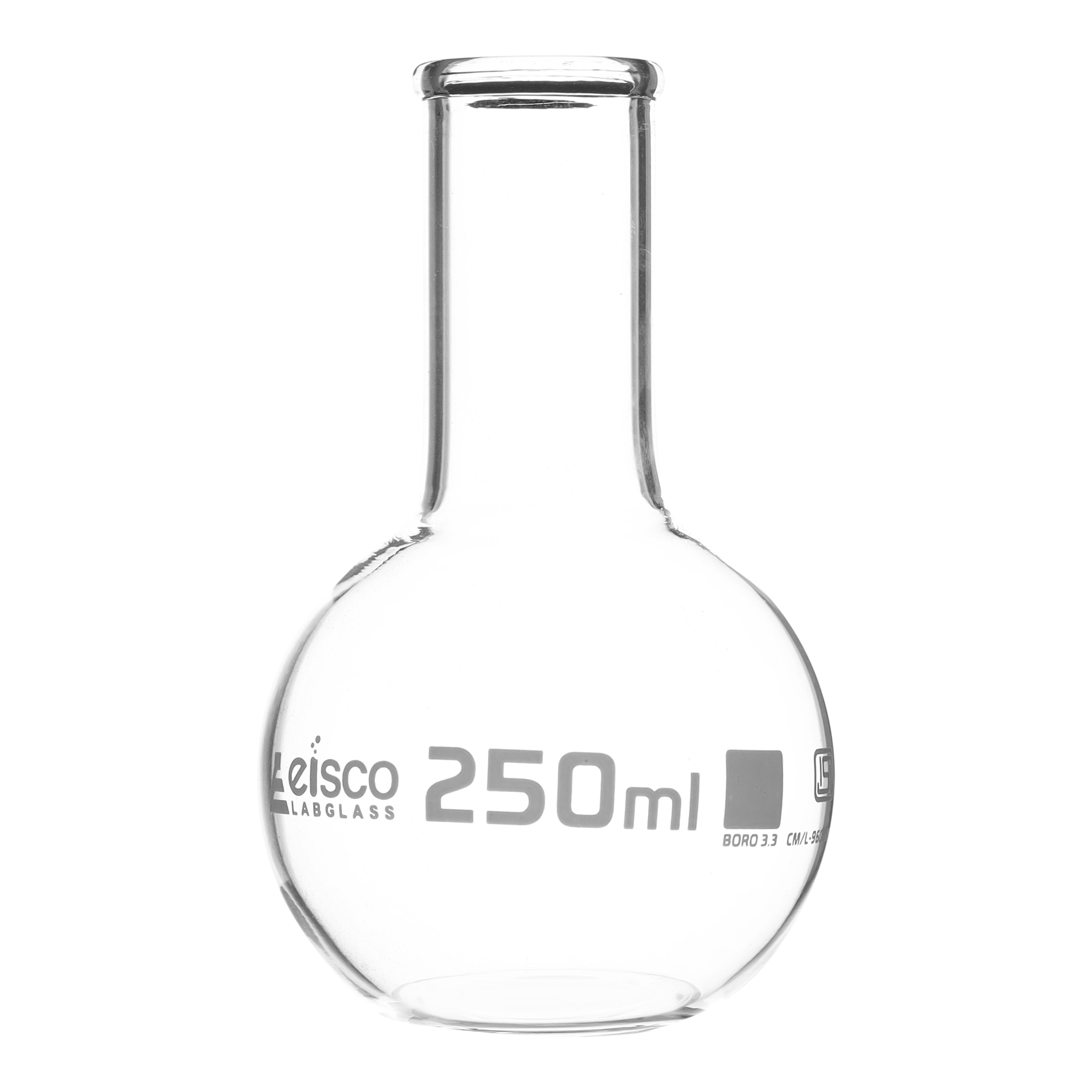 Flask Boiling - Florence, flat bottom, narrow neck with beaded rim 250ml, borosilicate glass ISI