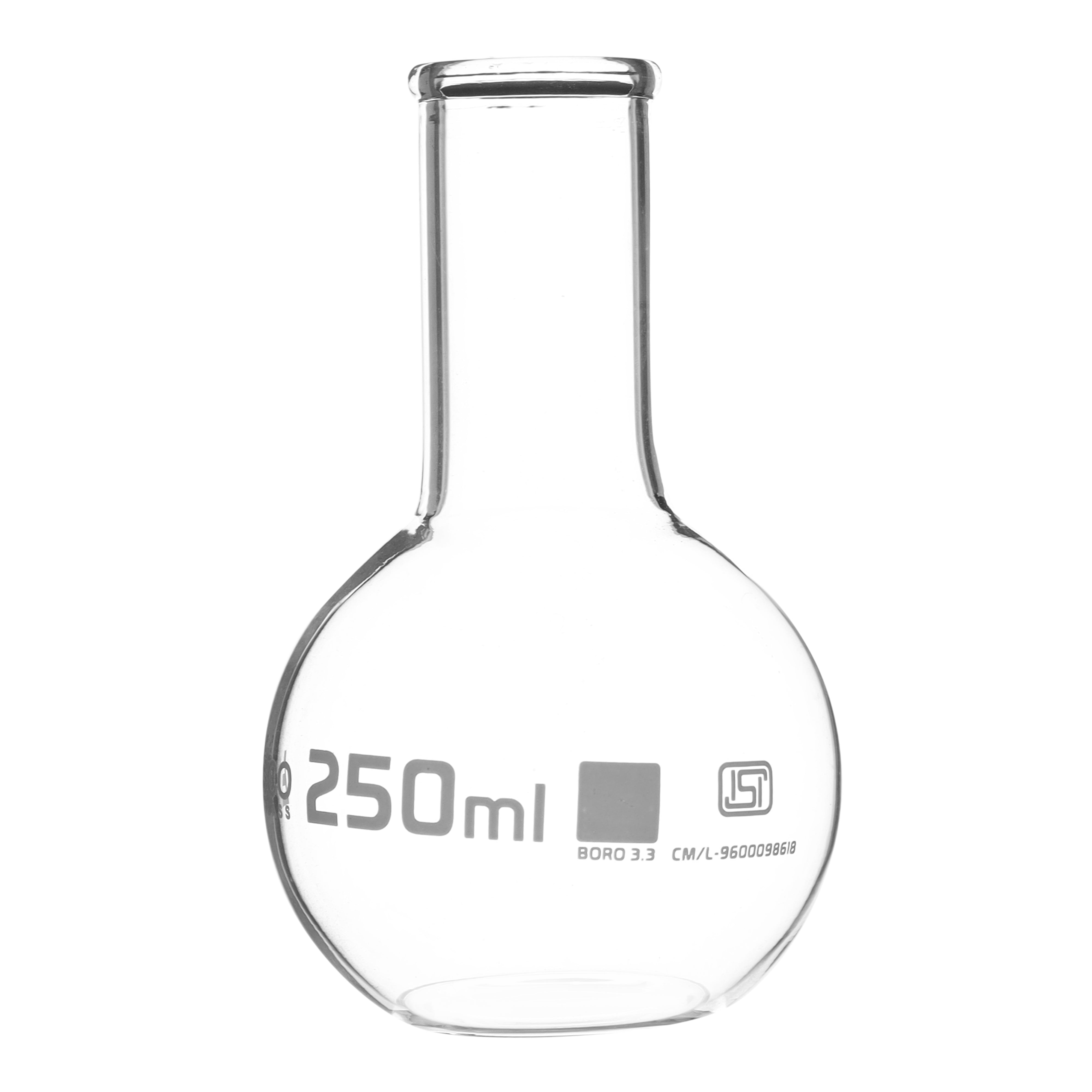 Flask Boiling - Florence, flat bottom, narrow neck with beaded rim 250ml, borosilicate glass ISI