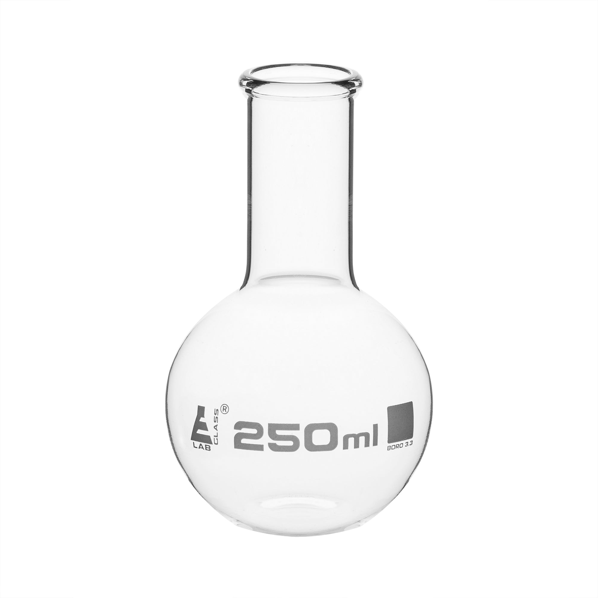 Flask Boiling - Florence, flat bottom, narrow neck with beaded rim 250ml, borosilicate glass - eiscoindustrial