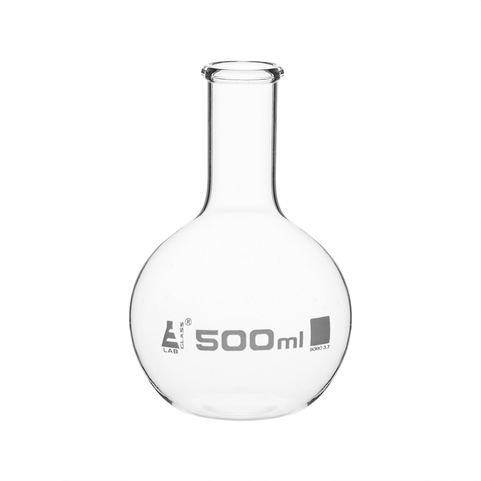 Flask Boiling - Florence, flat bottom, narrow neck with beaded rim 500ml, borosilicate glass - eiscoindustrial