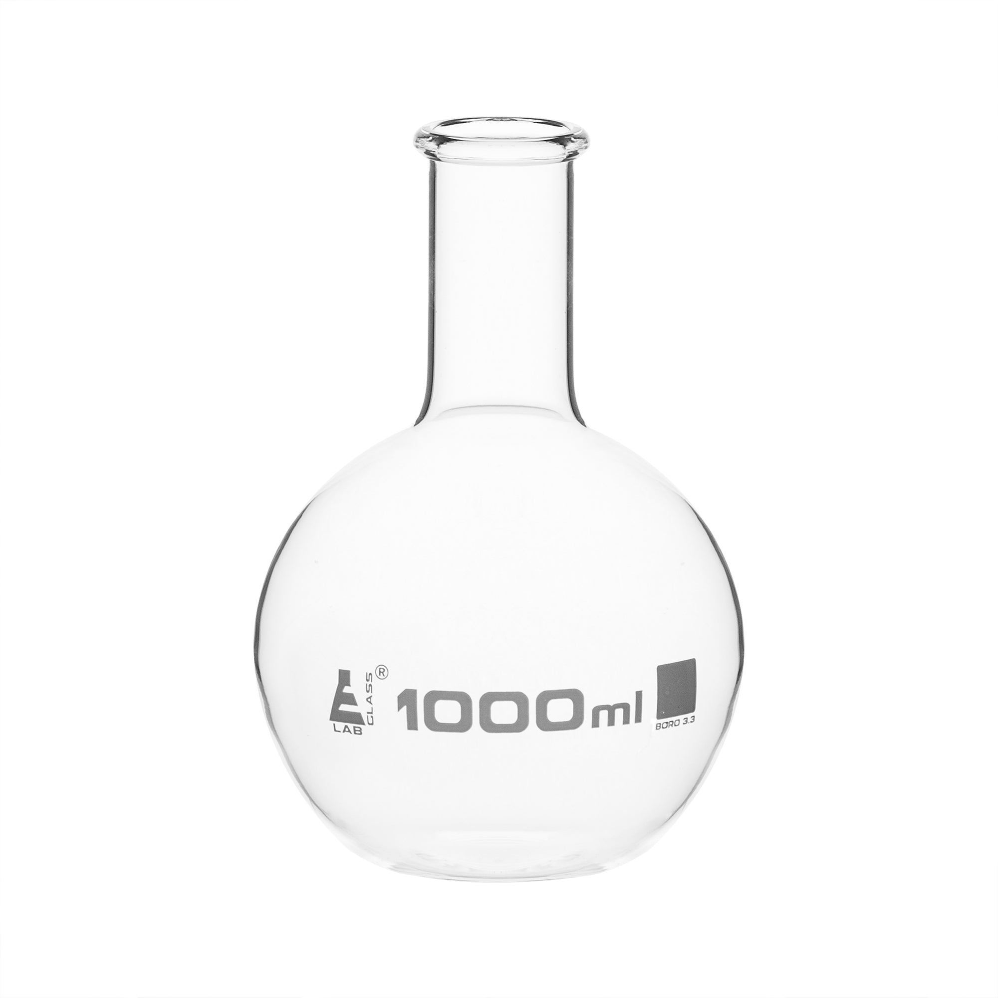 Flask Boiling - Florence, flat bottom, narrow neck with beaded rim 1000ml, borosilicate glass - eiscoindustrial