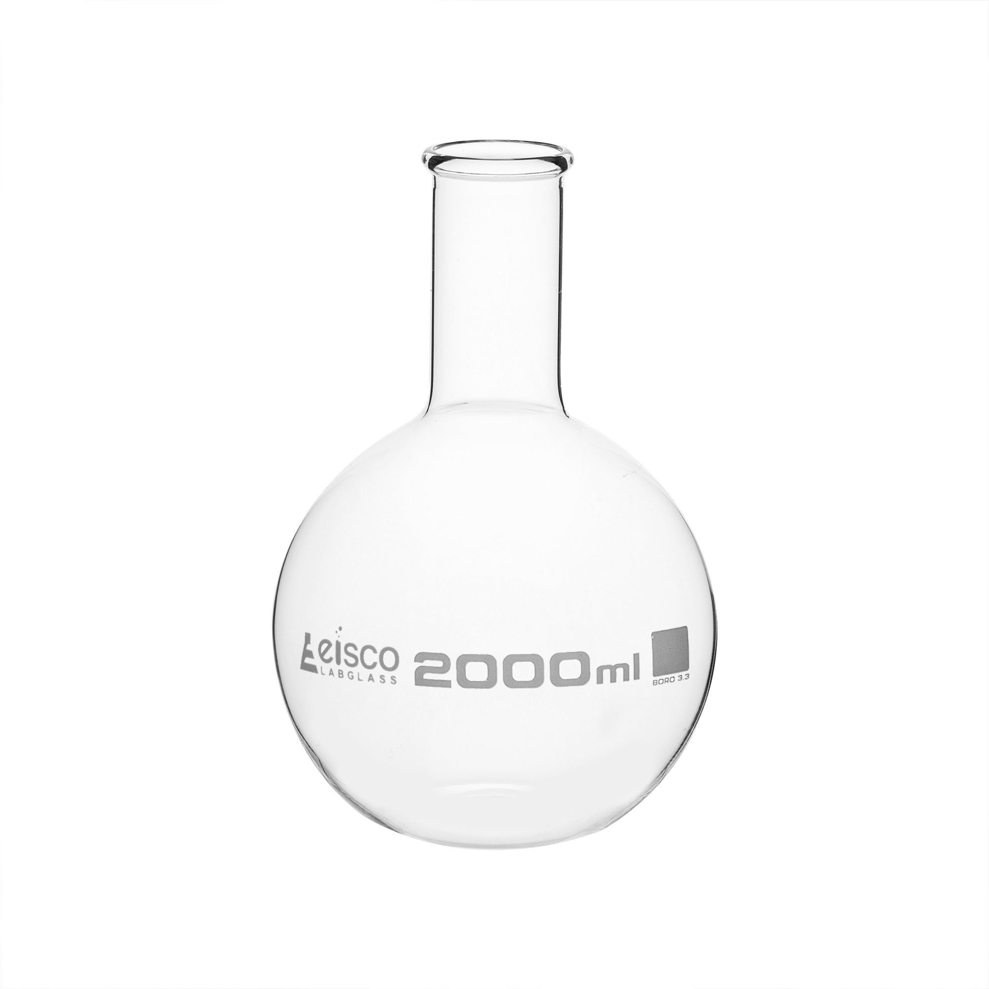 Flask Boiling - Florence, flat bottom, narrow neck with beaded rim 2000ml, borosilicate glass - eiscoindustrial