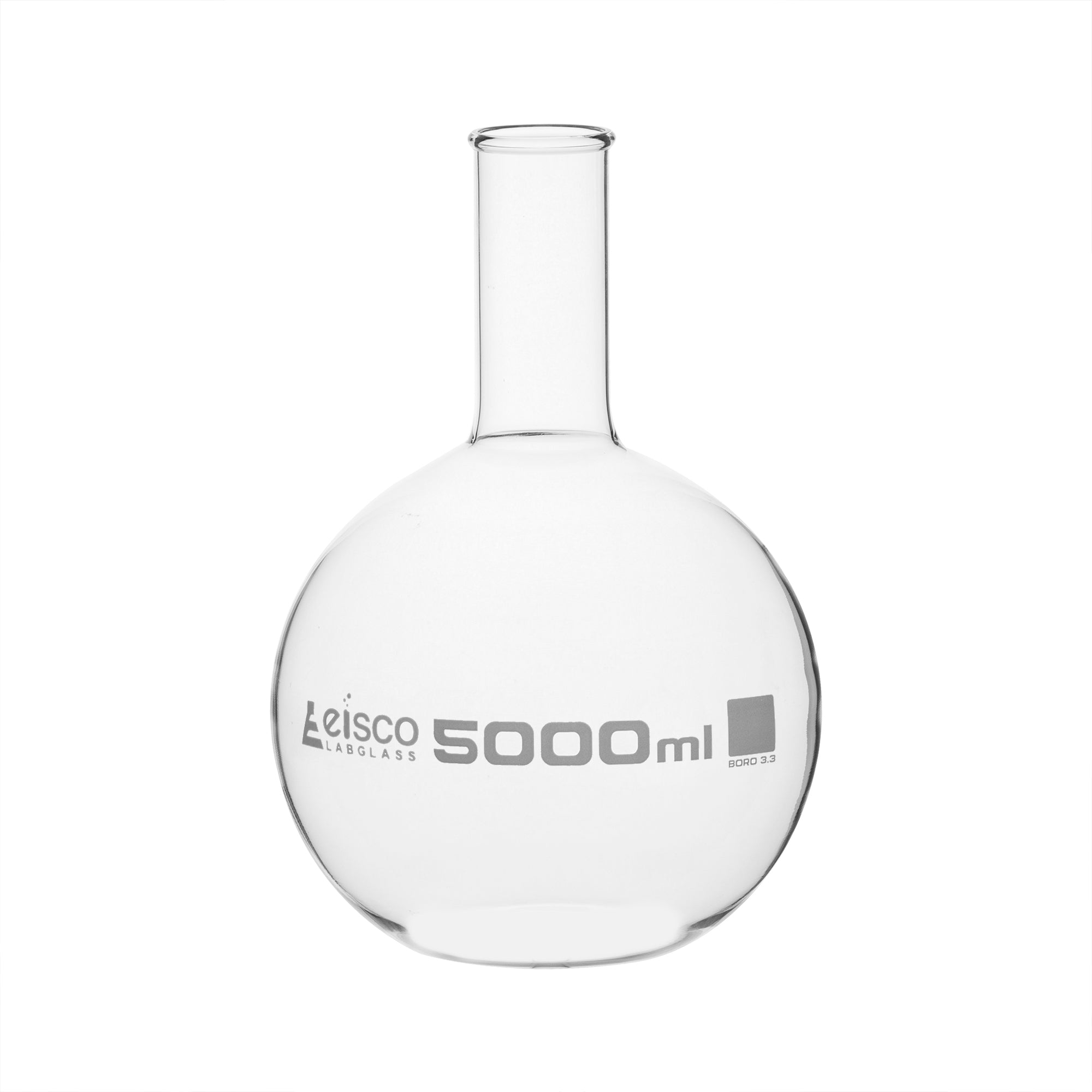 Flask Boiling - Florence, flat bottom, narrow neck with beaded rim 5000ml, borosilicate glass - eiscoindustrial