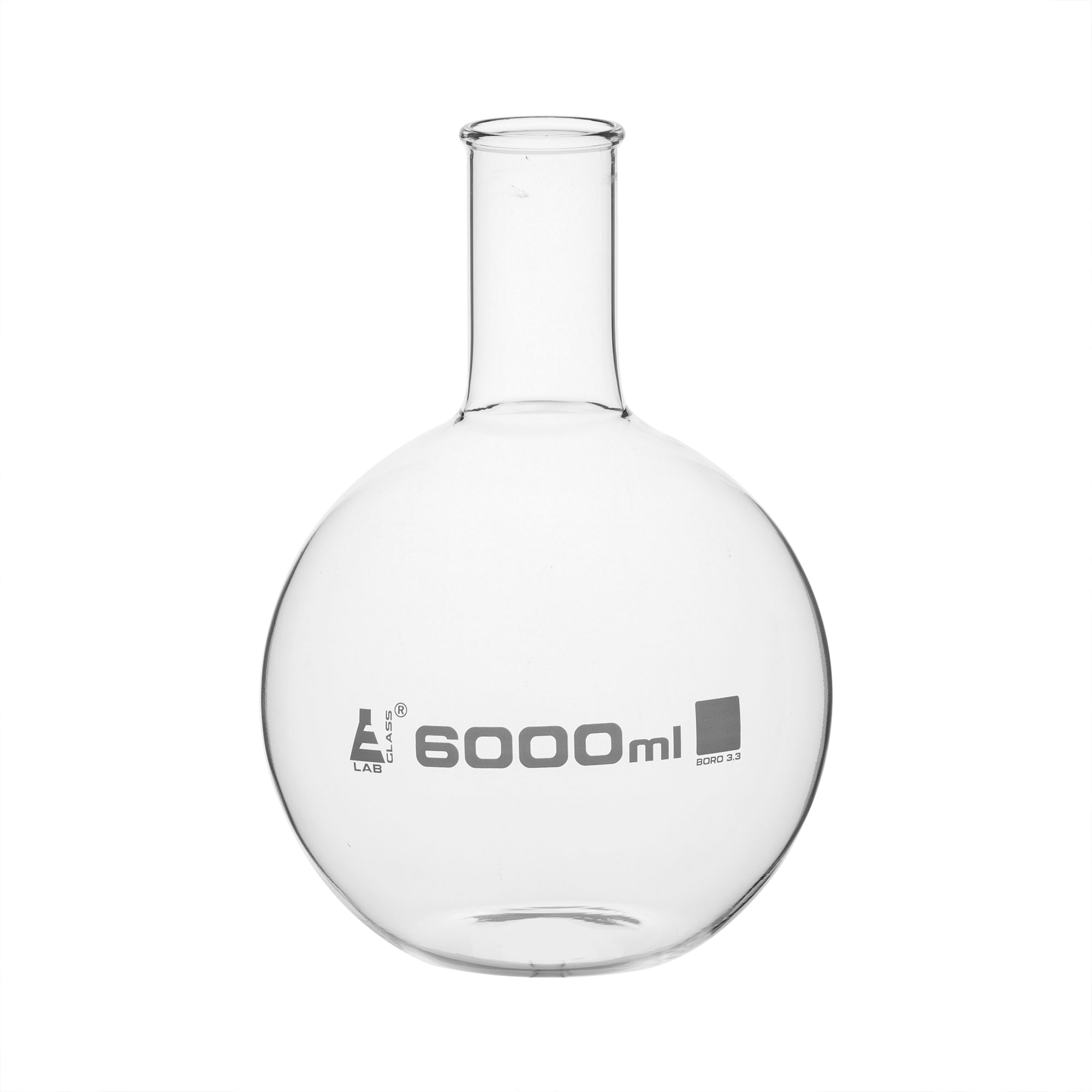 Flask Boiling - Florence, flat bottom, narrow neck with beaded rim 6000ml, borosilicate glass - eiscoindustrial