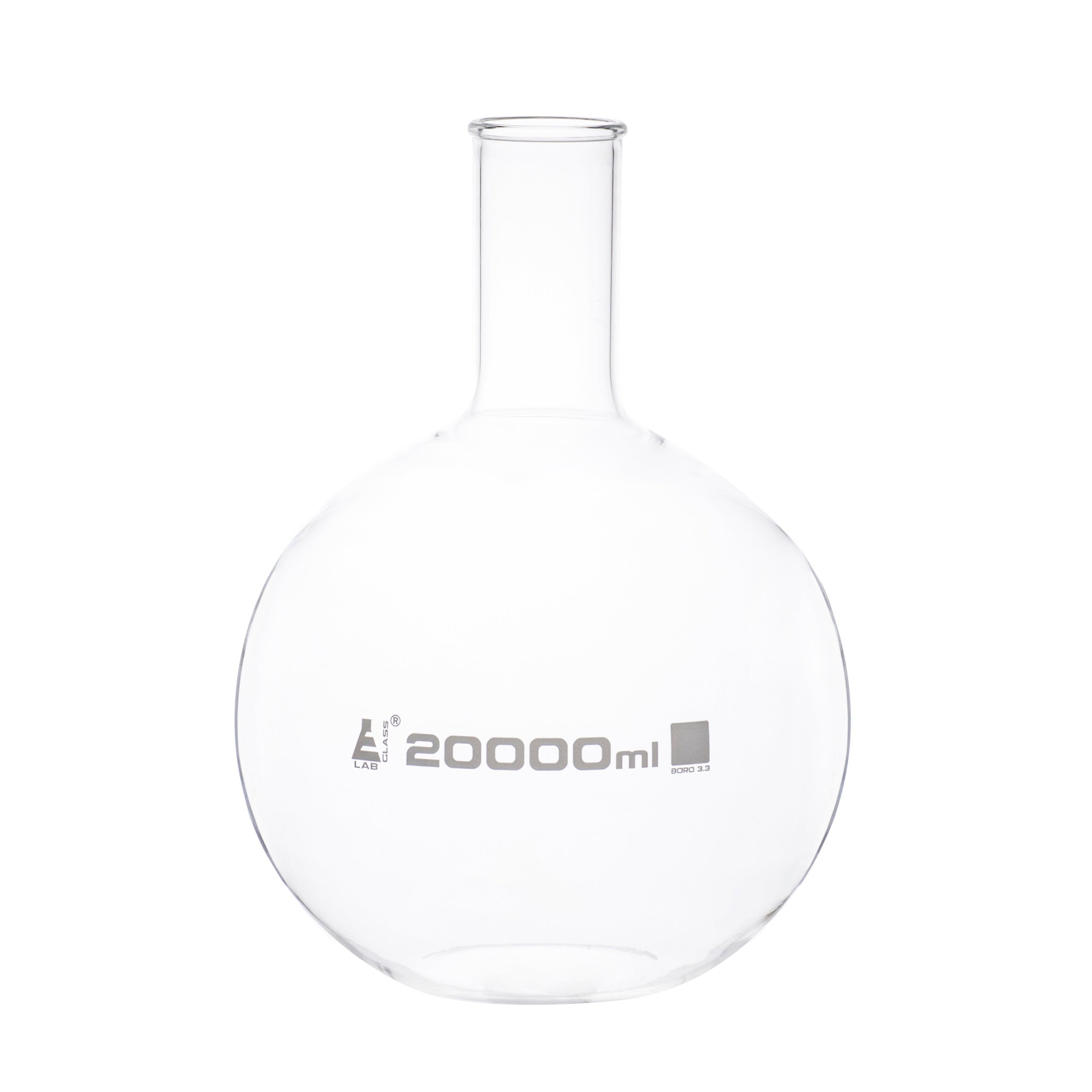 Flask Boiling - Florence, flat bottom, narrow neck with beaded rim 20,000ml, borosilicate glass - eiscoindustrial