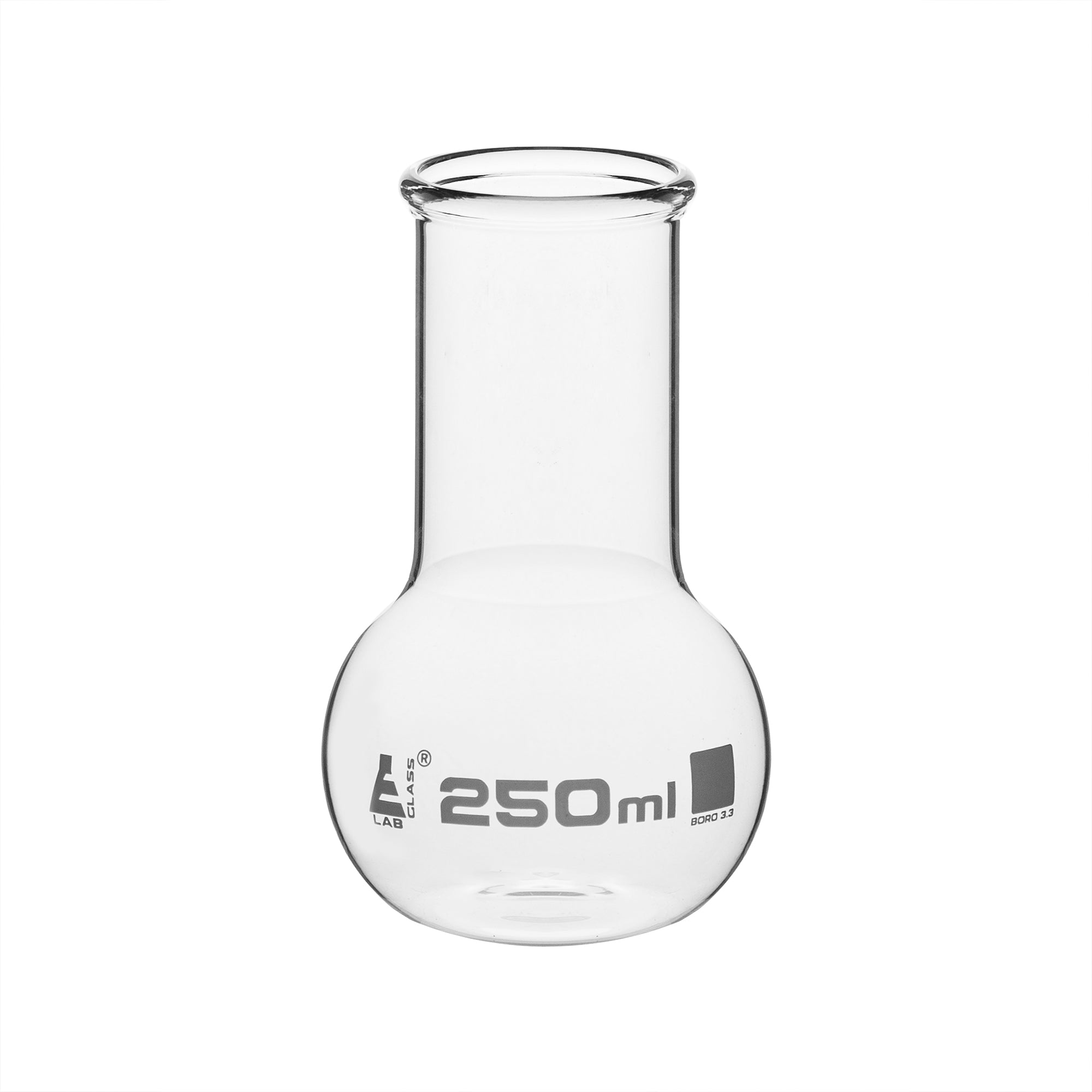 Flask Boiling Flat Bottom wide neck with rim 250ml - eiscoindustrial