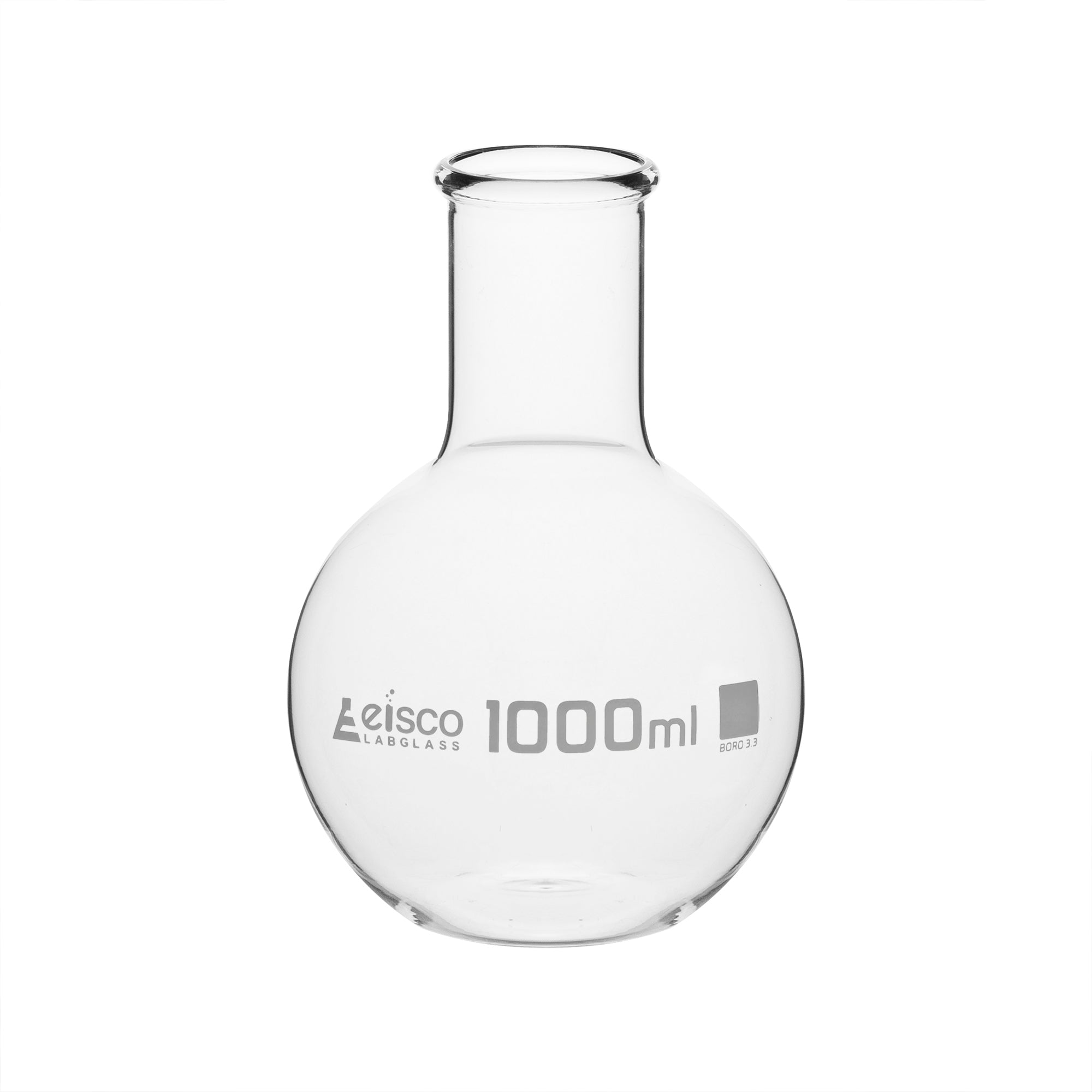 Flask Boiling Flat Bottom wide neck with rim 1000ml - eiscoindustrial