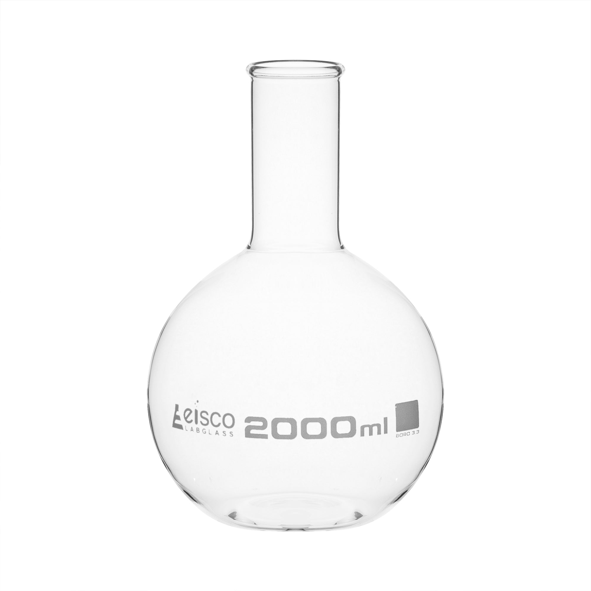 Flask Boiling Flat Bottom wide neck with rim 2000ml - eiscoindustrial