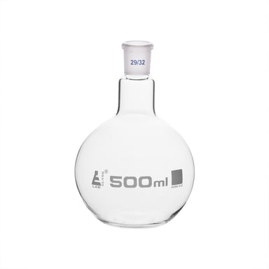 Flask Boiling with joint, flat bottom, short neck, interchangeable joint 500ml, socket size 29/32, borosilicate glass - eiscoindustrial