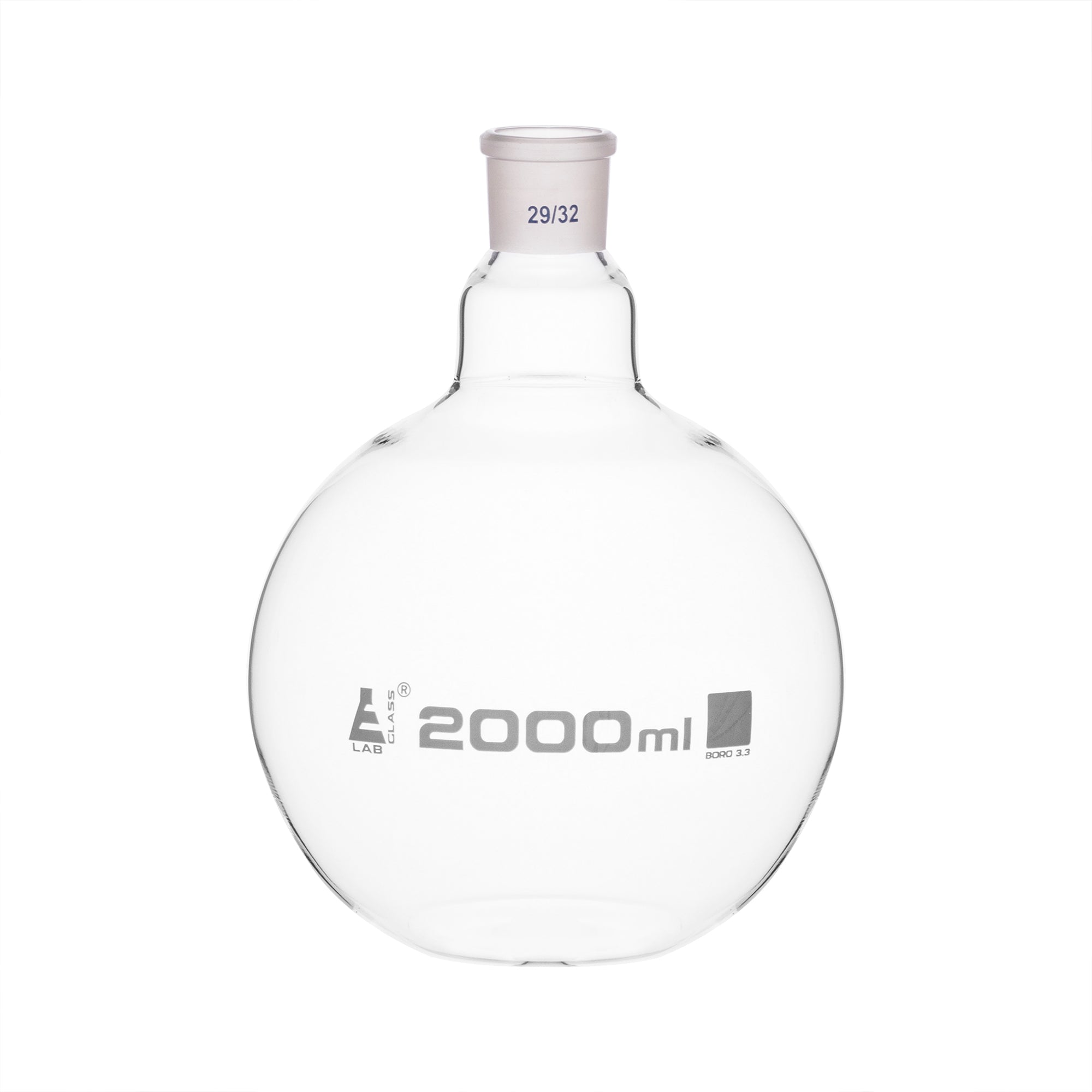 Flask Boiling with joint, flat bottom, short neck, interchangeable joint 2000ml, socket size 29/32, borosilicate glass - eiscoindustrial