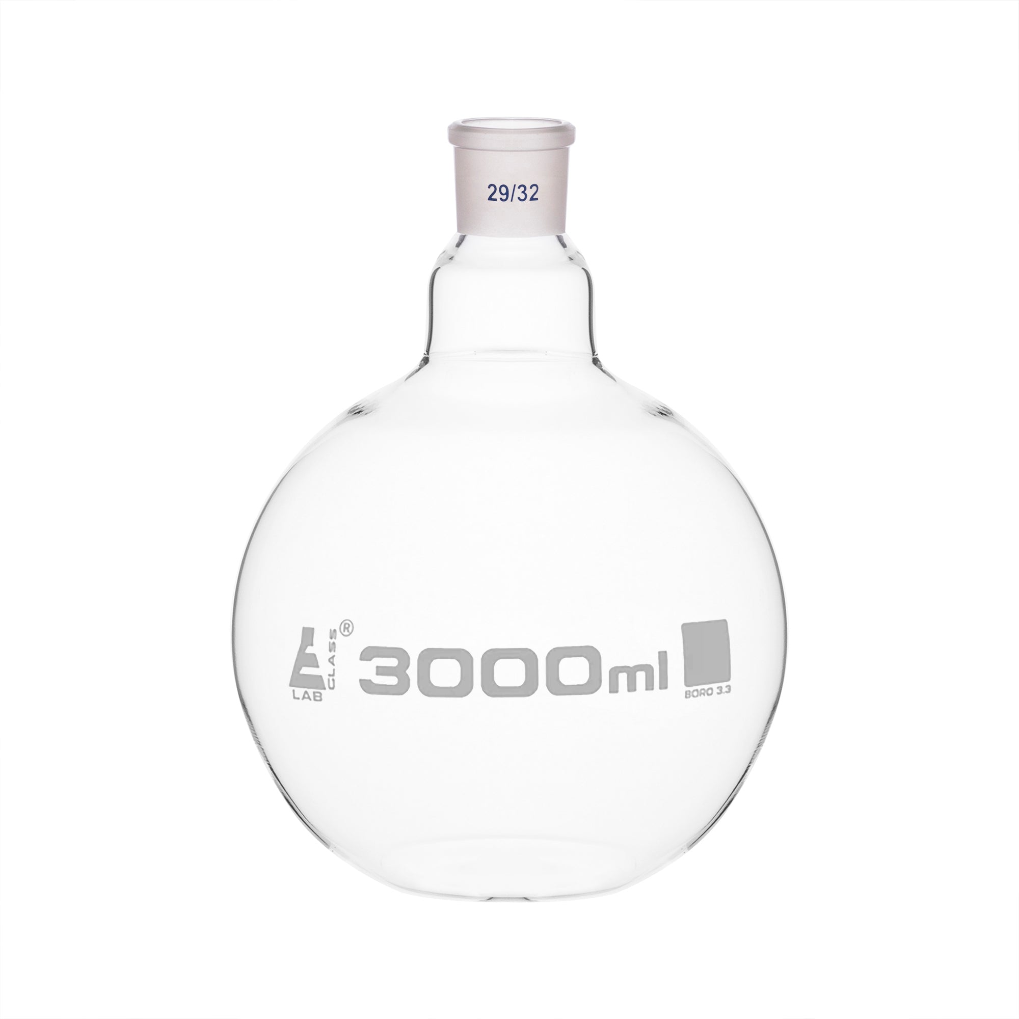 Flask Boiling with joint, flat bottom, short neck, interchangeable joint 3000ml, socket size 29/32, borosilicate glass - eiscoindustrial