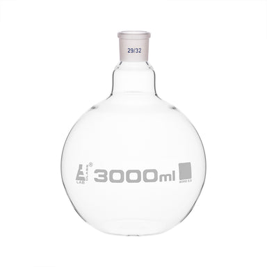 Flask Boiling with joint, flat bottom, short neck, interchangeable joint 3000ml, socket size 29/32, borosilicate glass - eiscoindustrial