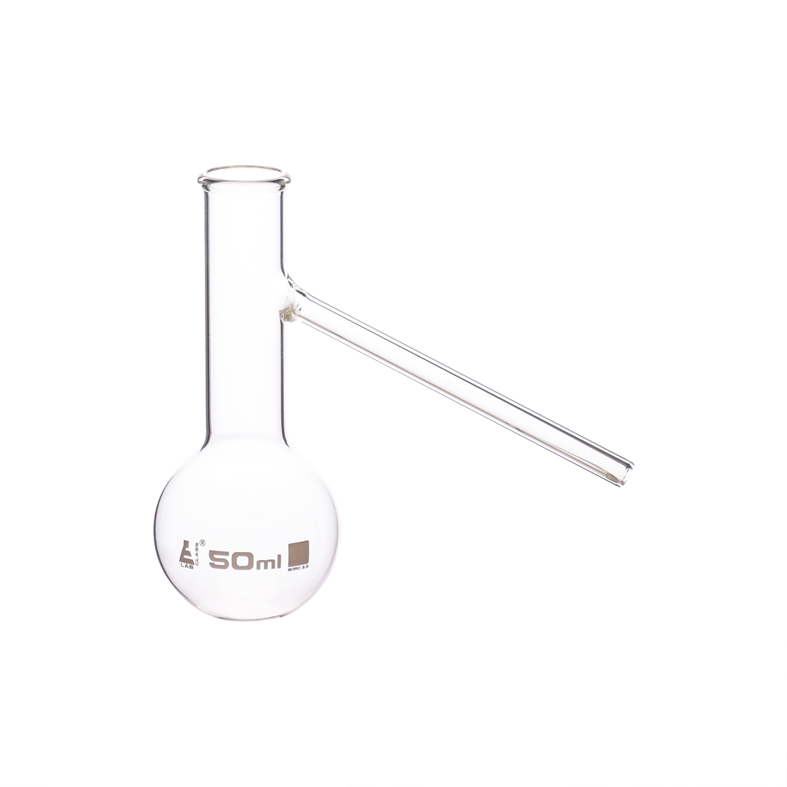 Flask Distilling with side arm 50ml., round bottom with side arm, borosilicate glass - eiscoindustrial