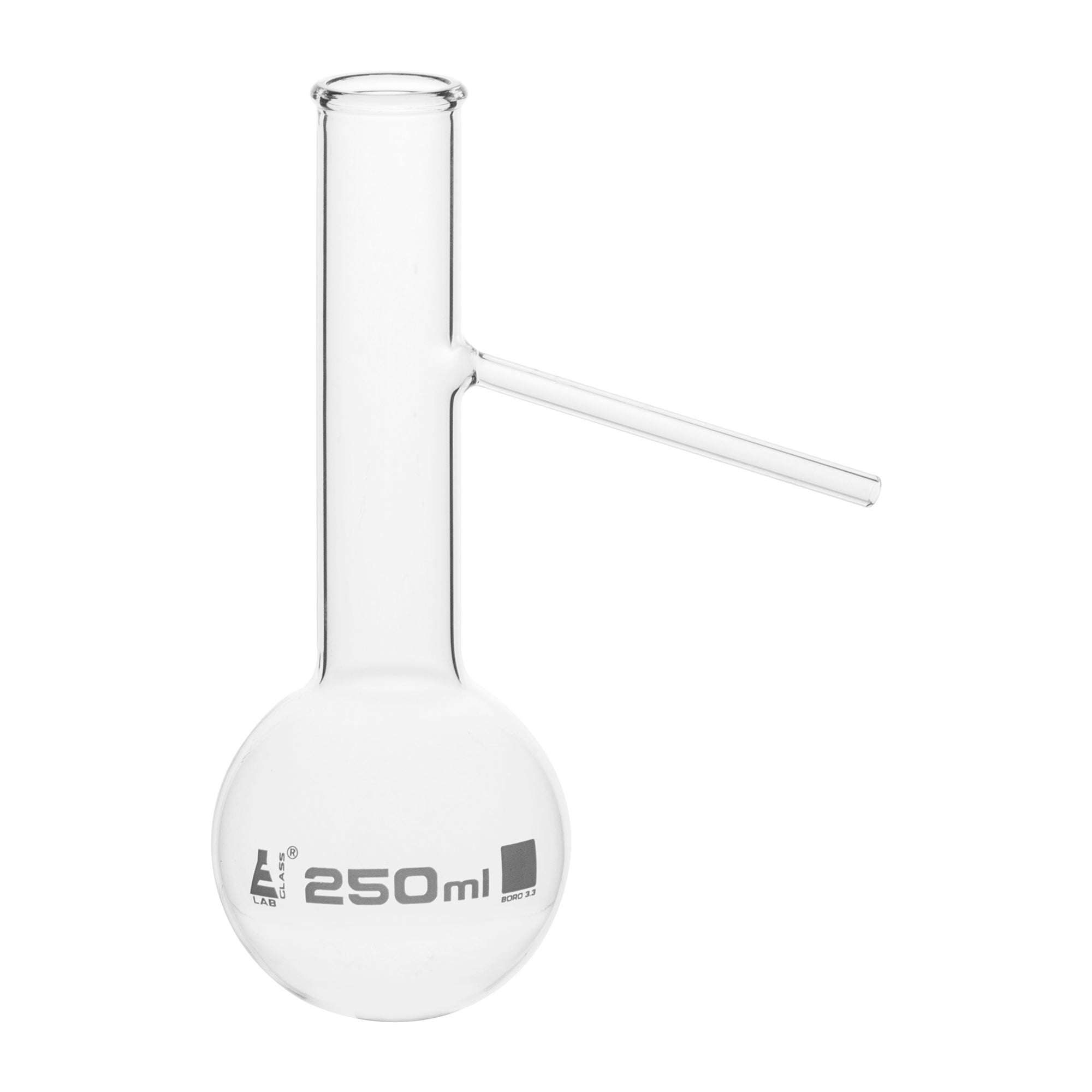 Flask Distilling with side arm 250ml., round bottom with side arm, borosilicate glass - eiscoindustrial