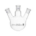 Flask Distilling round bottom, cap. 250ml, borosilicate glass, three neck at angle, centre socket 19/26, side socket 19/26 - eiscoindustrial