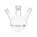 Flask Distilling round bottom, cap. 500ml, borosilicate glass, three neck at angle, centre socket 24/29, side socket 19/26 - eiscoindustrial