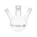 Flask Distilling round bottom, cap. 500ml, borosilicate glass, three neck at angle, centre socket 29/32, side socket 14/23 - eiscoindustrial