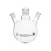 Flask Distilling round bottom, cap. 1000ml, borosilicate glass, three neck at angle, centre socket 29/32, side socket 29/32 - eiscoindustrial