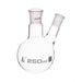 Flask with round bottom, cap. 250ml, borosilicate glass, one oblique neck with joint, centre socket 24/29, side socket 19/26 - eiscoindustrial