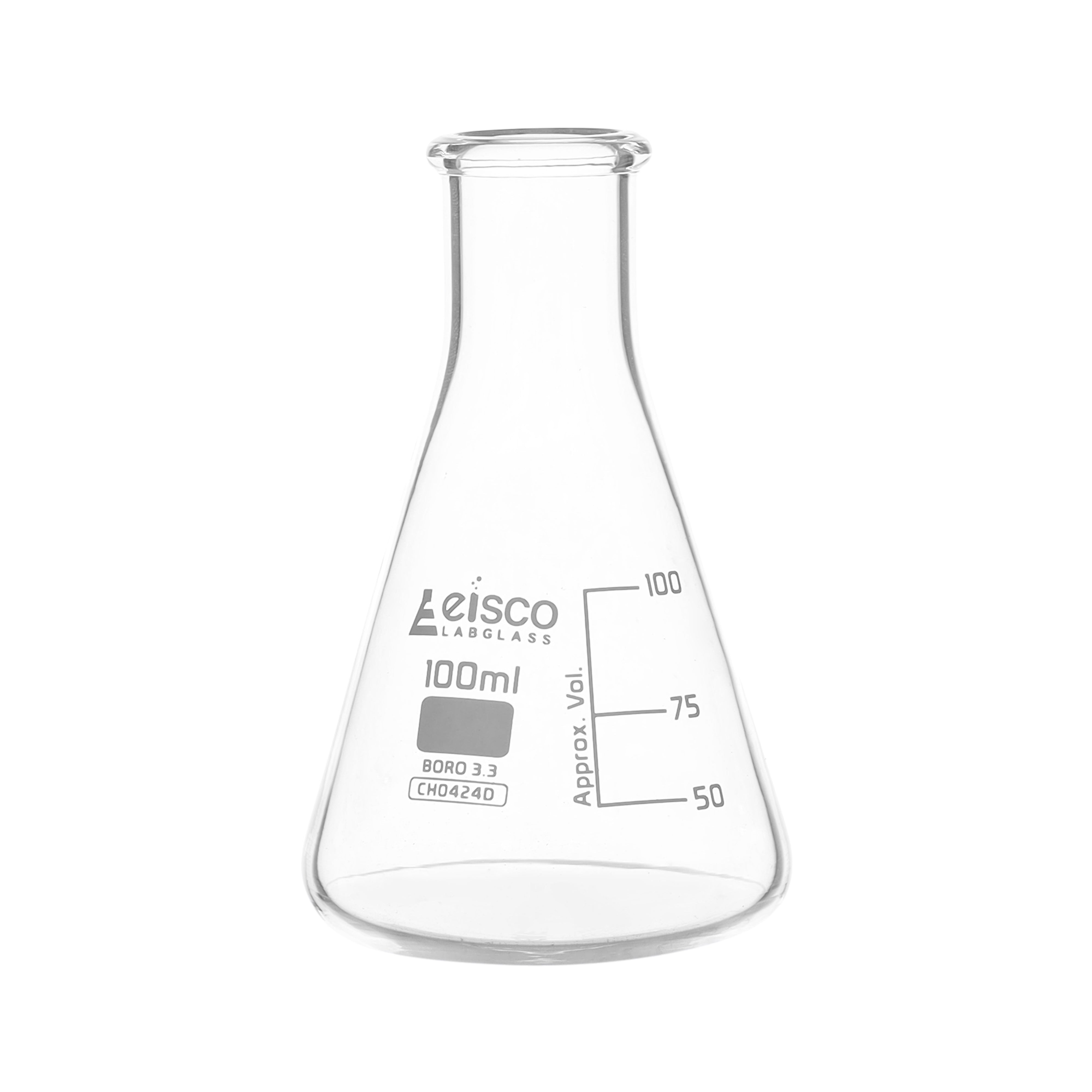 Flask Conical 100ml, narrow neck, borosilicate glass - eiscoindustrial