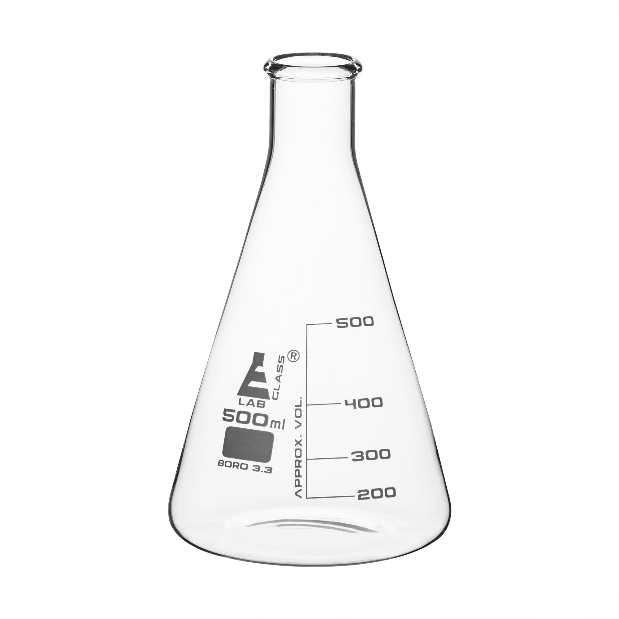 Flask Conical 500ml, narrow neck, borosilicate glass - eiscoindustrial