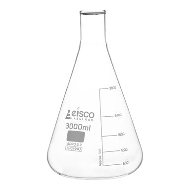 Flask Conical 3000ml, narrow neck, borosilicate glass - eiscoindustrial