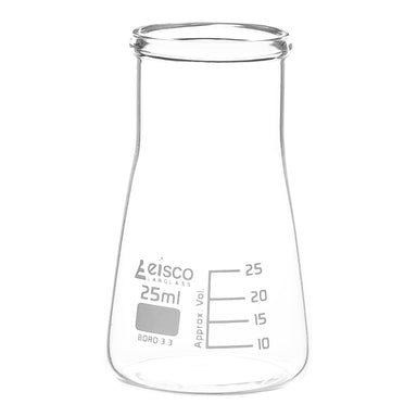 Flask Conical 25ml, wide neck, borosilicate glass - eiscoindustrial