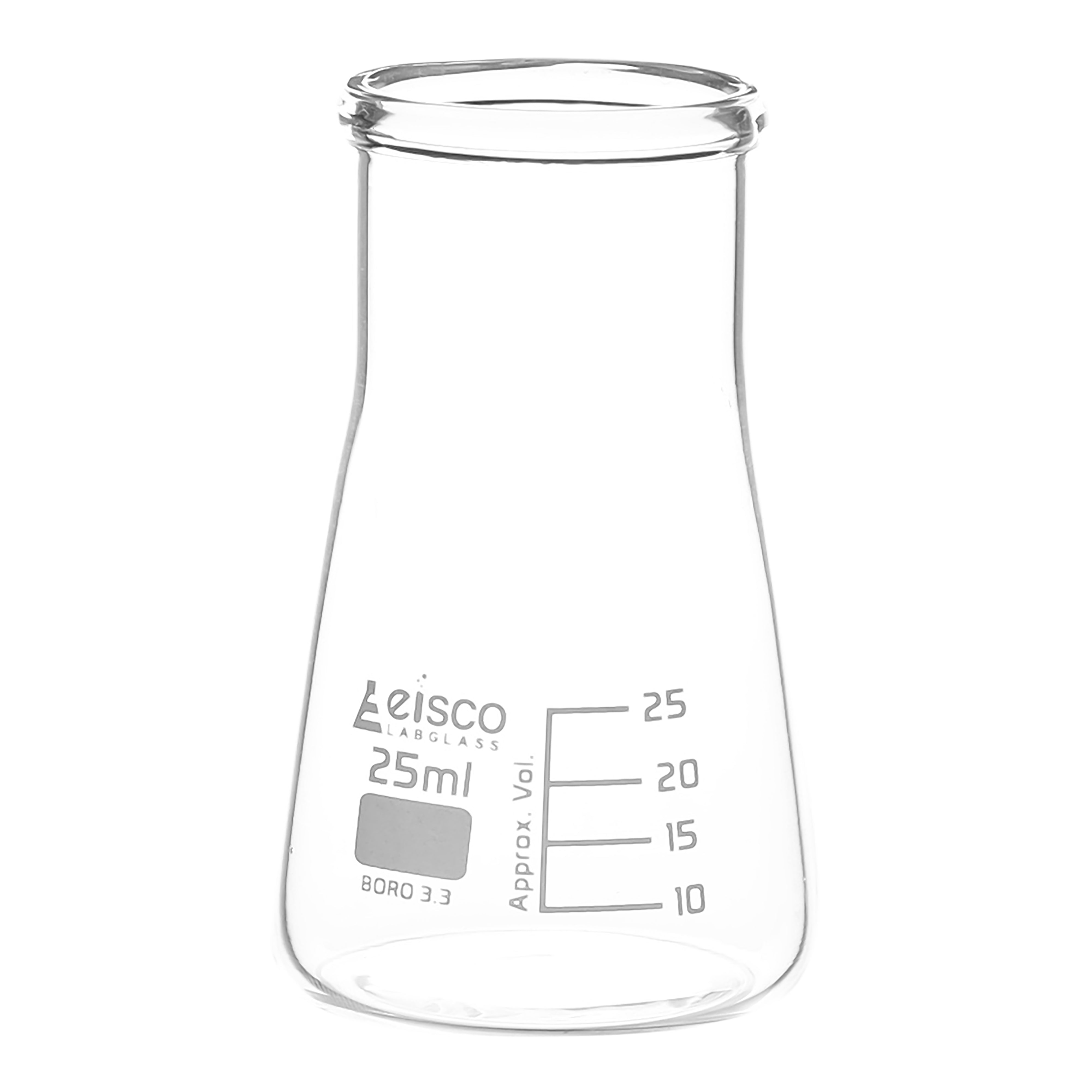 Flask Conical 25ml, wide neck, borosilicate glass - eiscoindustrial