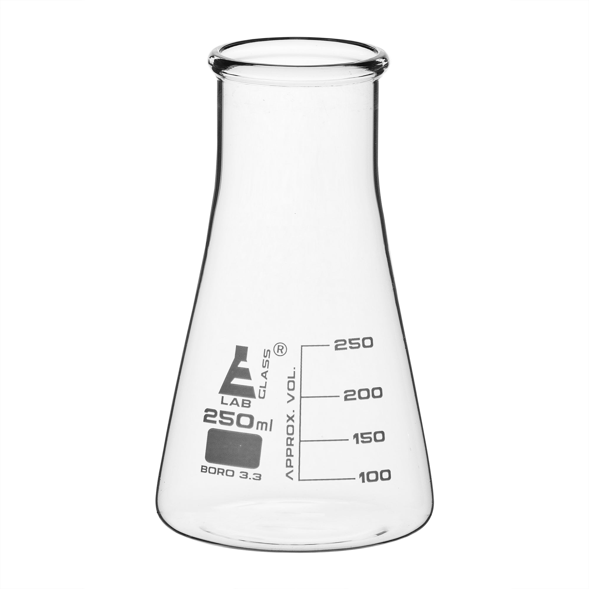 Flask Conical 250ml, wide neck, borosilicate glass - eiscoindustrial