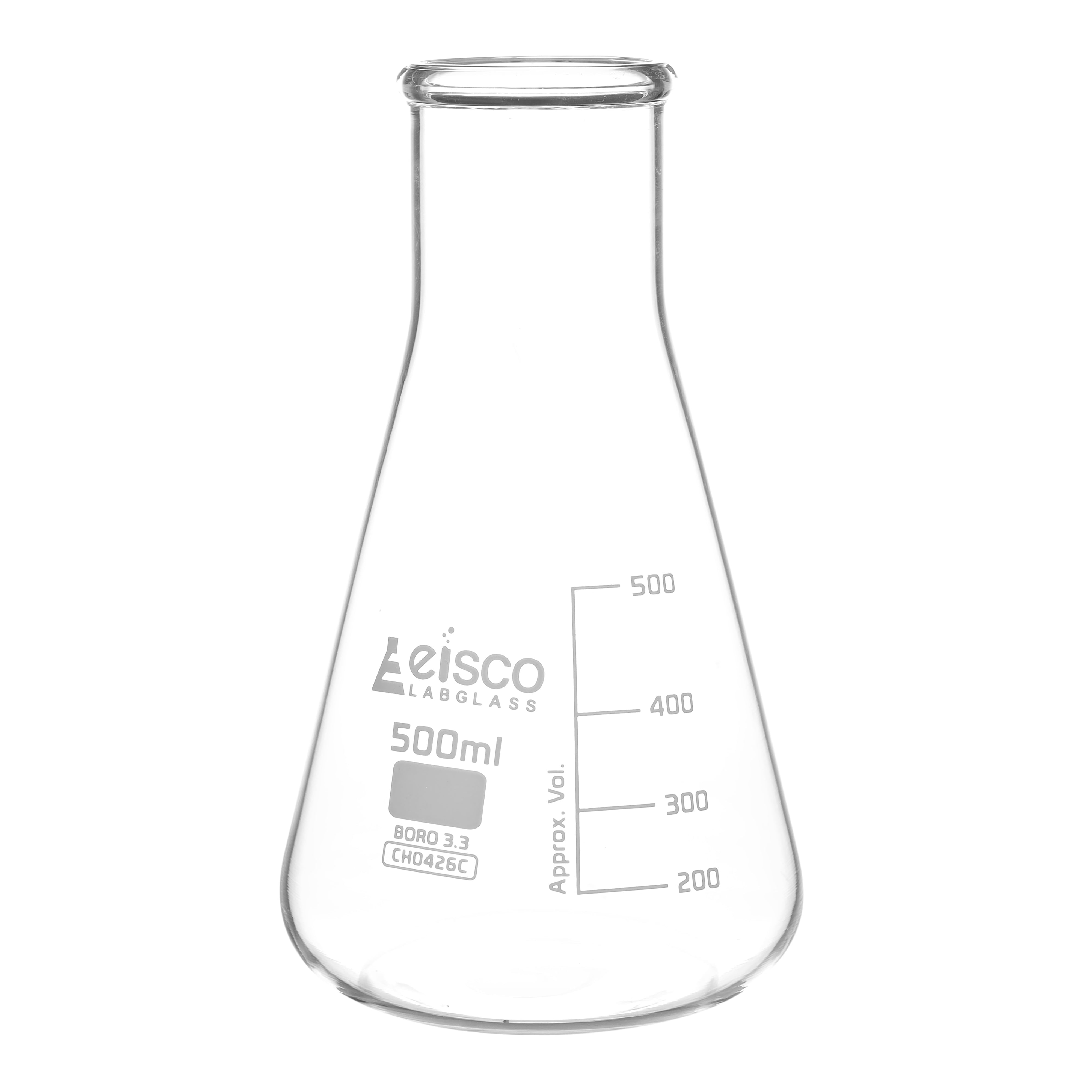 Flask Conical 500ml, wide neck, borosilicate glass - eiscoindustrial