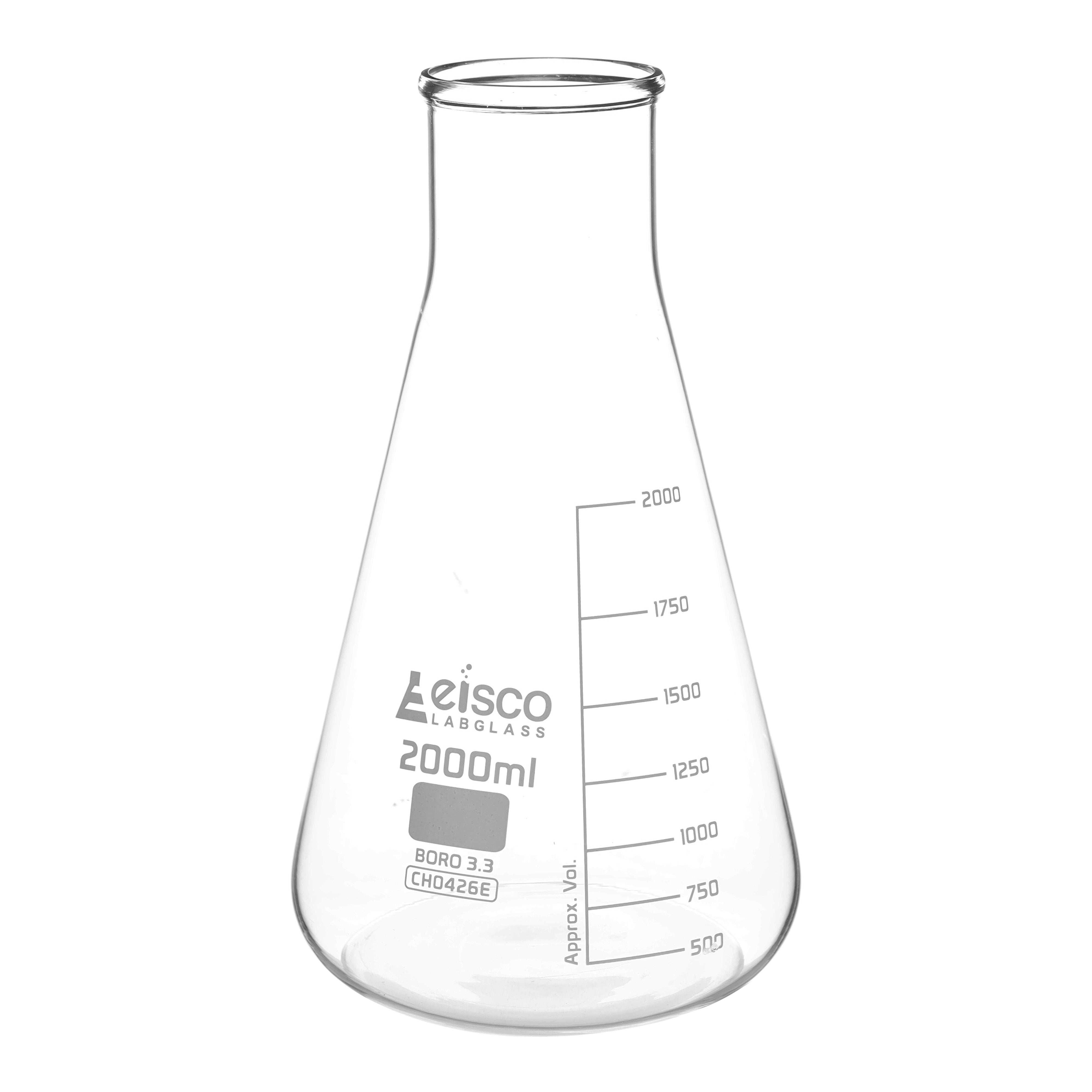 Flask Conical 2000ml, wide neck, borosilicate glass - eiscoindustrial