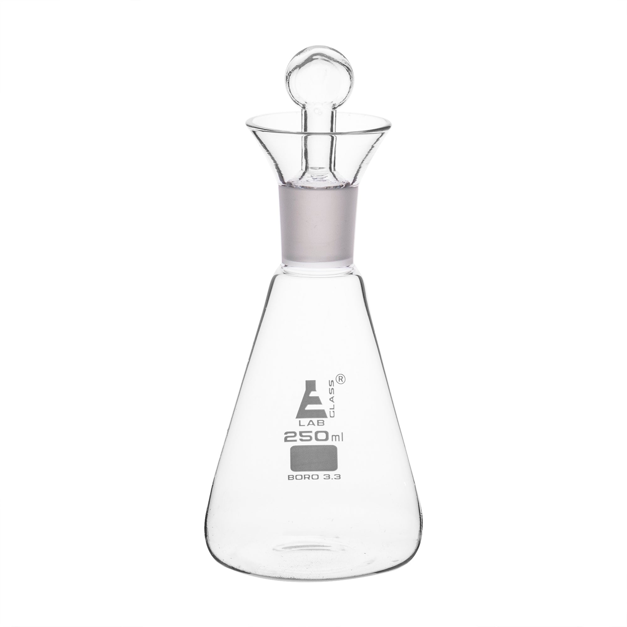 Flask Iodine, cap. 250ml, with interchangeable stopper, Socket size 24/29, borosilicate glass - eiscoindustrial