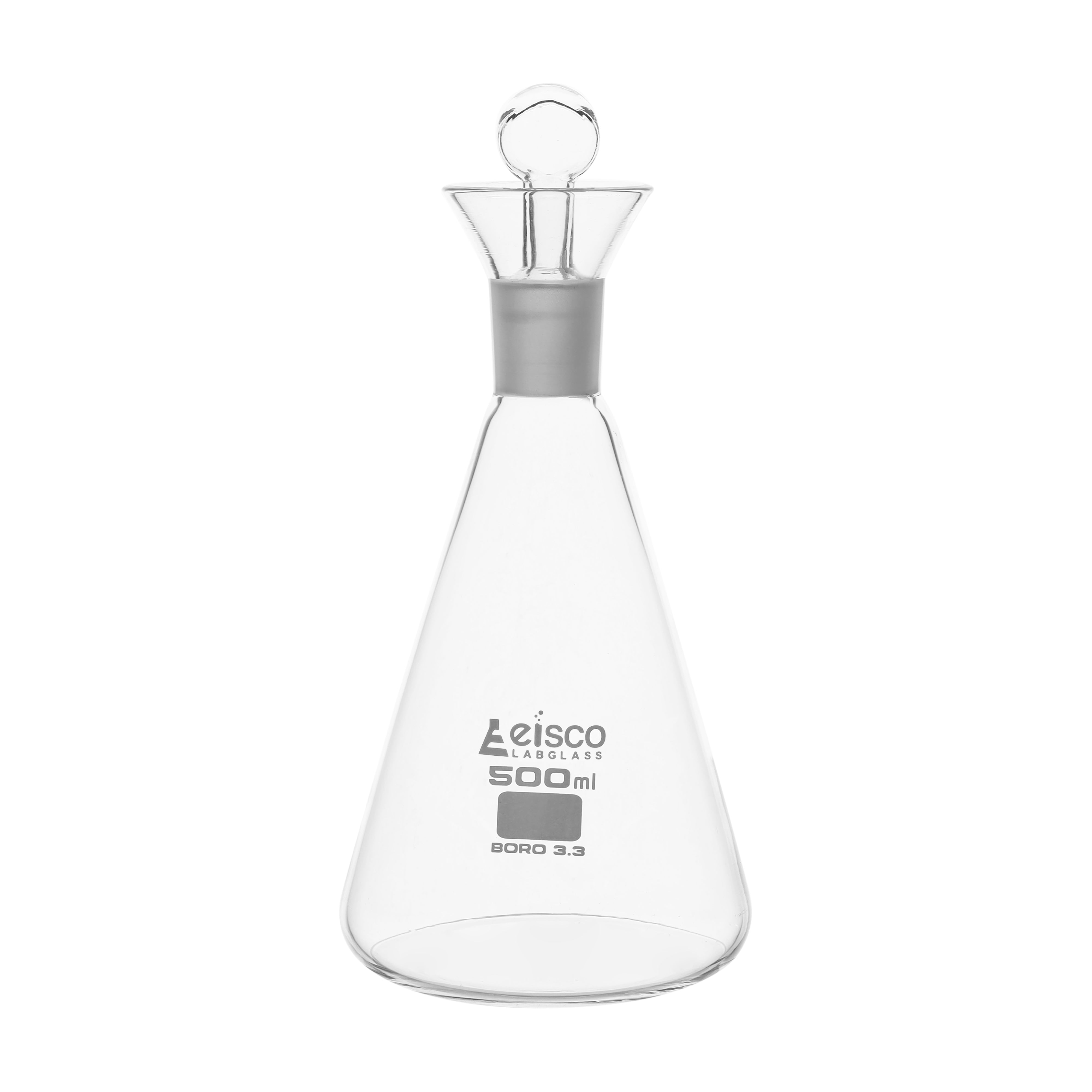 Flask Iodine, cap. 500ml, with interchangeable stopper, Socket size 24/29, borosilicate glass - eiscoindustrial