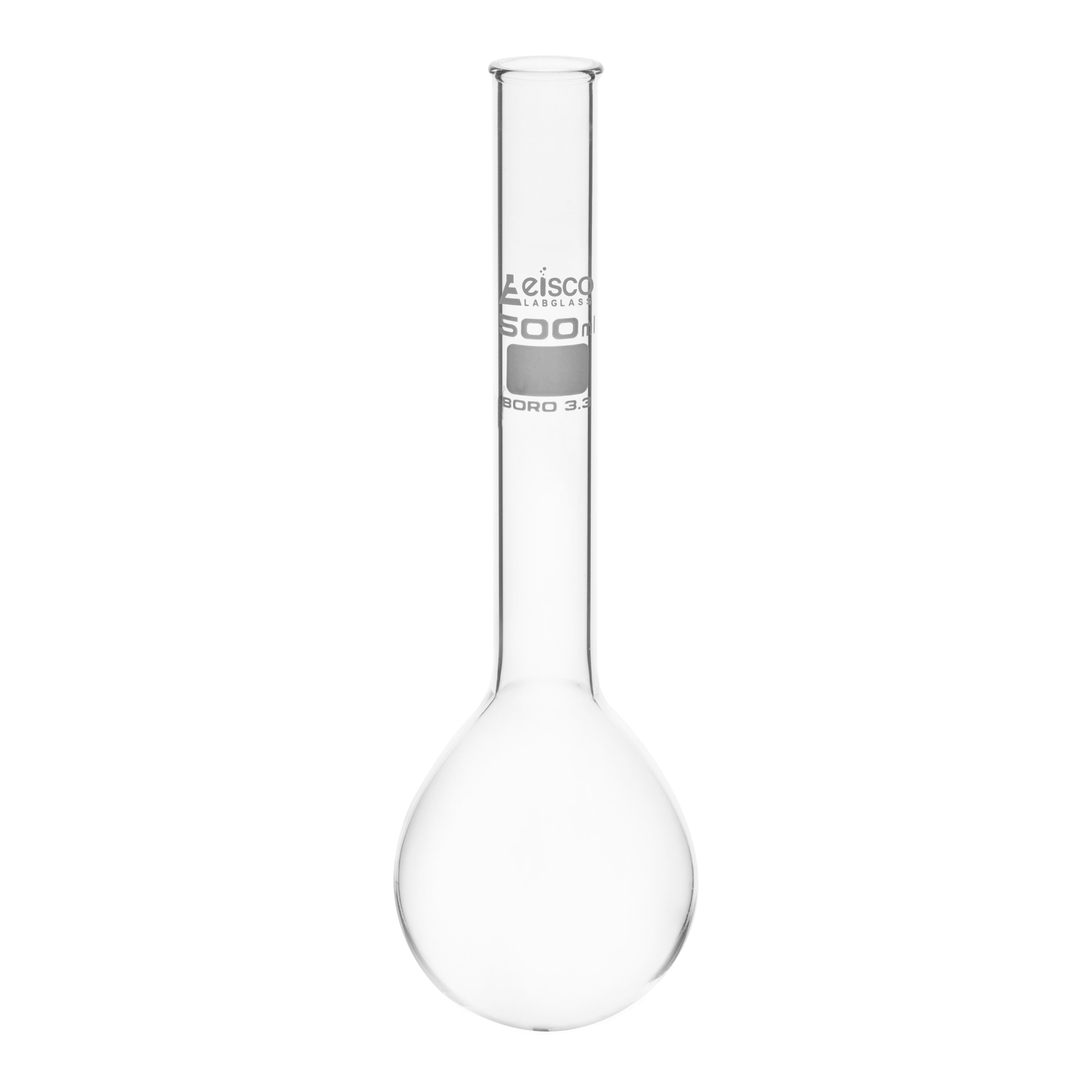 Flask Kjedahl, cap. 500ml., long neck, round bottom, borosilicate glass - eiscoindustrial