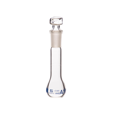 Flasks Volumetric with Hollow Stopper Class - A, cap. 5ml, Hex. Hollow Stopper, borosilicate glass, Blue Printing - eiscoindustrial