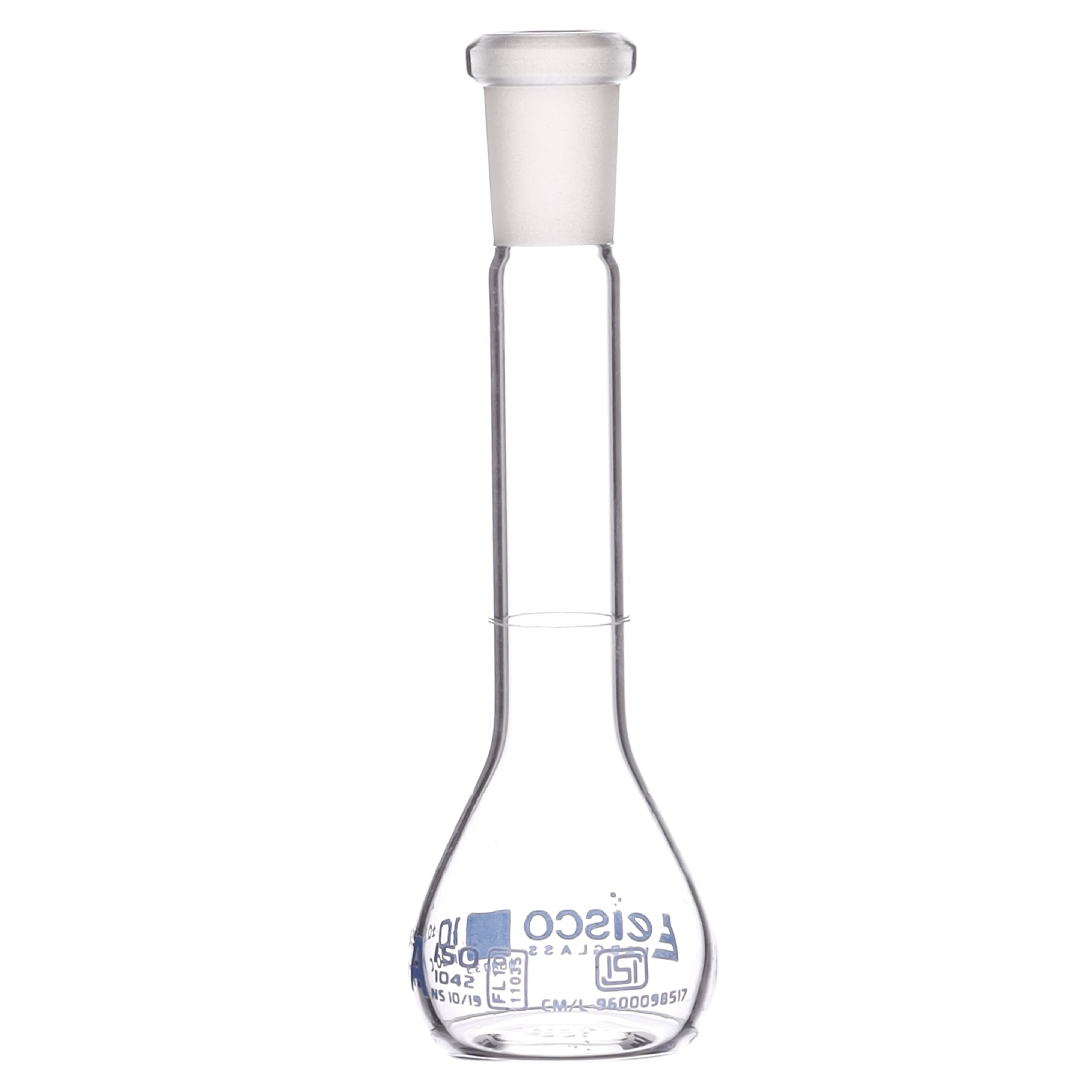 Flasks Volumetric with Hollow Stopper Class - A, cap. 10ml, Hex. Hollow Stopper, borosilicate glass, Blue Printing ISI