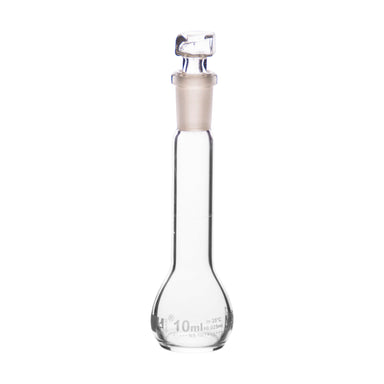 Flasks Volumetric with Hollow Stopper Class - A, cap. 10ml, Hex. Hollow Stopper, borosilicate glass, White Printing - eiscoindustrial