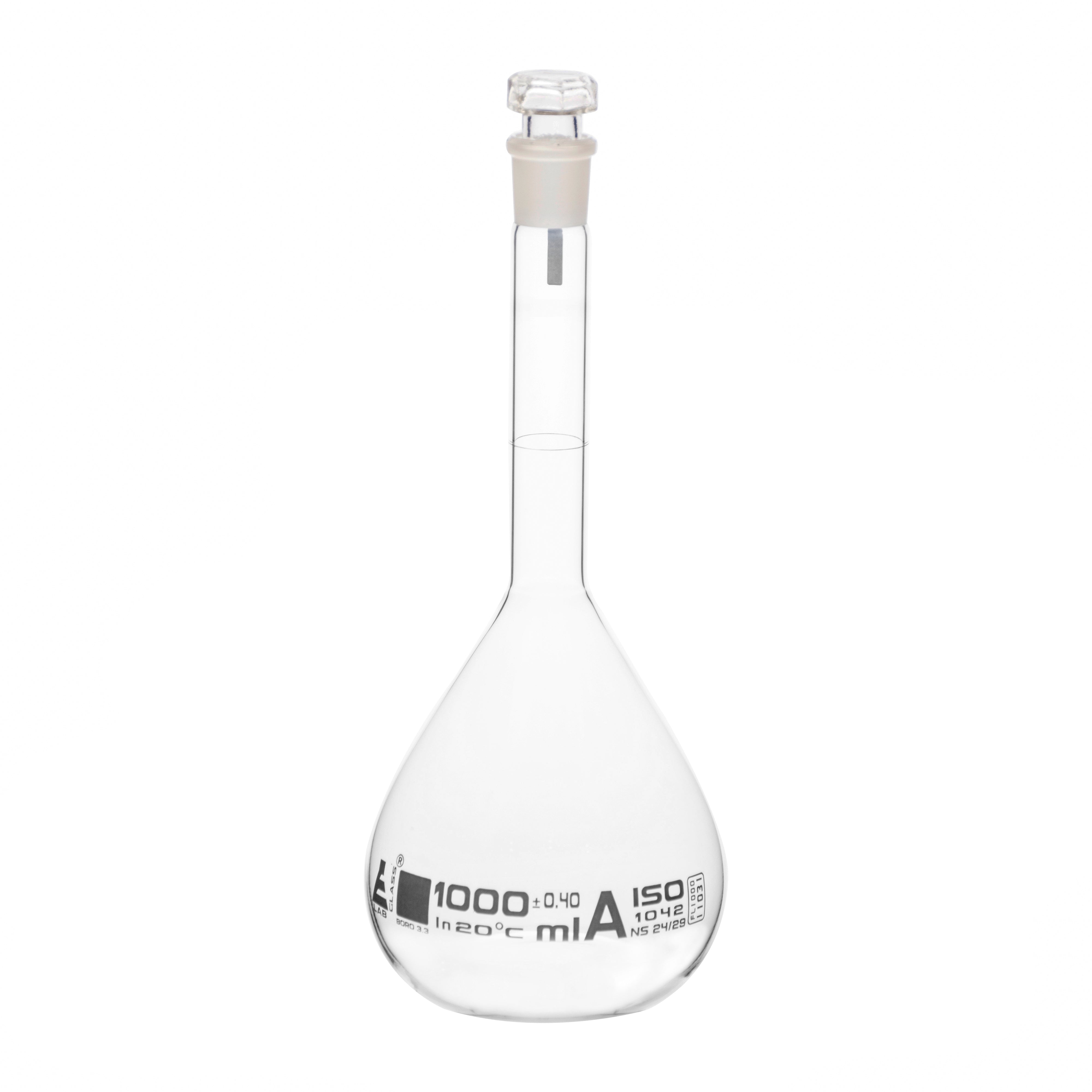 Flasks Volumetric with Hollow Stopper Class - A, cap. 5000ml, Hex. Hollow Stopper, borosilicate glass, White Printing - eiscoindustrial