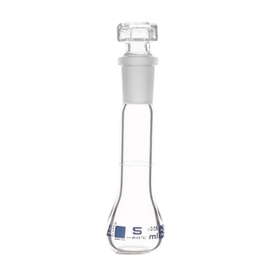 Flasks Volumetric with Hollow Stopper Class - B, cap. 5ml, Hex. Hollow Stopper, borosilicate glass, Blue Printing - eiscoindustrial